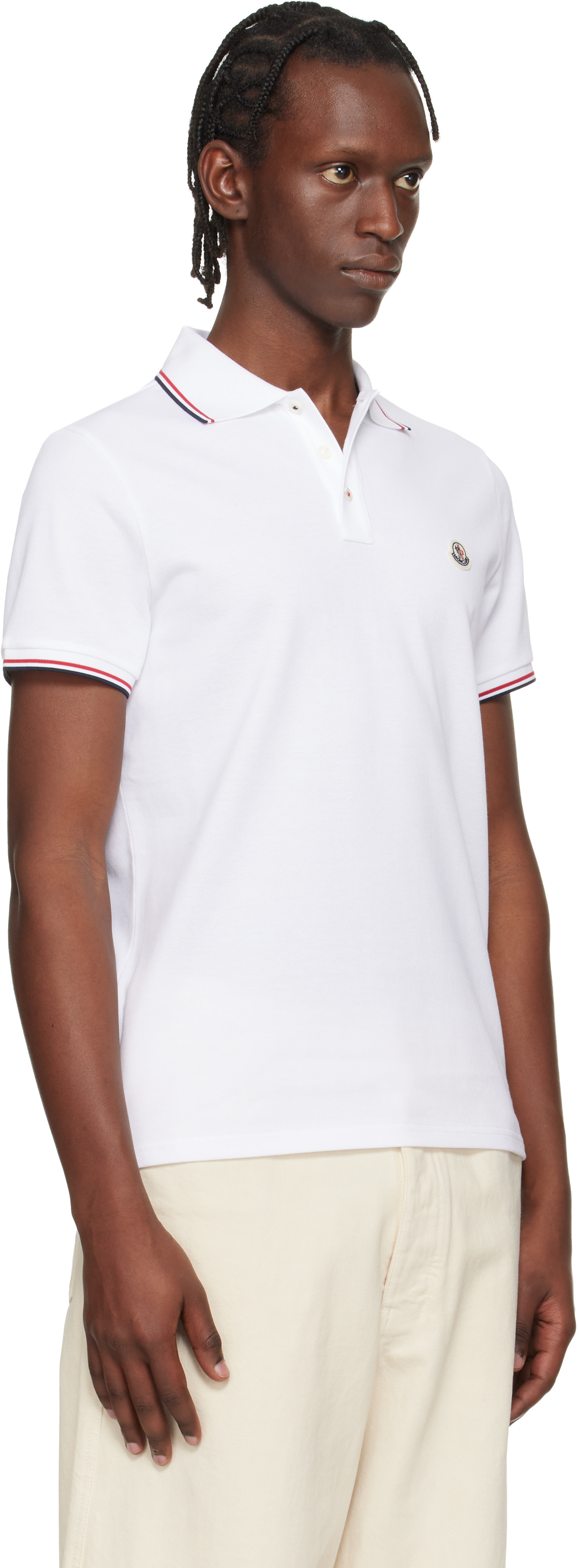 Moncler - White Tricolor-Trimmed Cotton Piquet Polo
