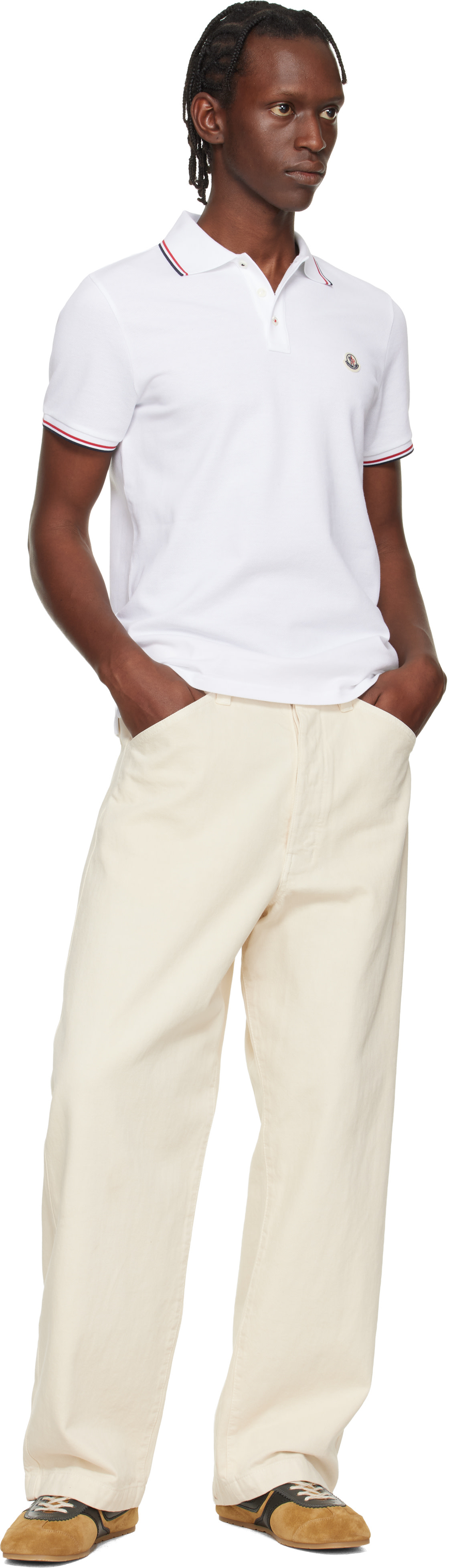 Moncler - White Tricolor-Trimmed Cotton Piquet Polo