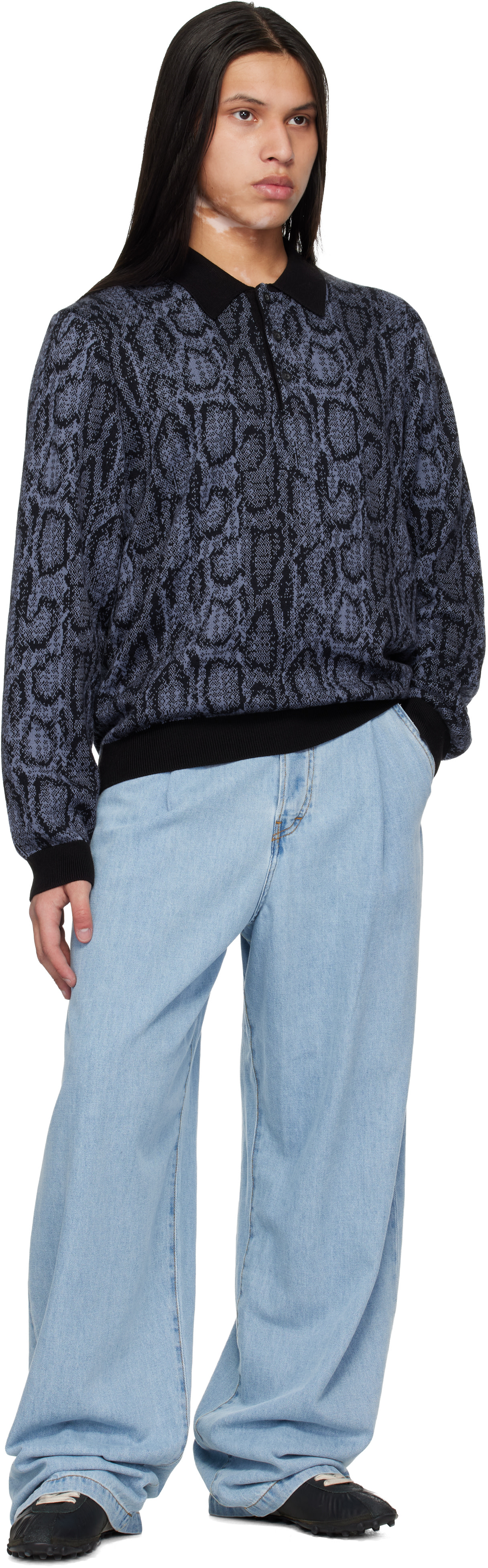 Carhartt Work In Progress - 블루 & 블랙 스네이크 폴로 셔츠