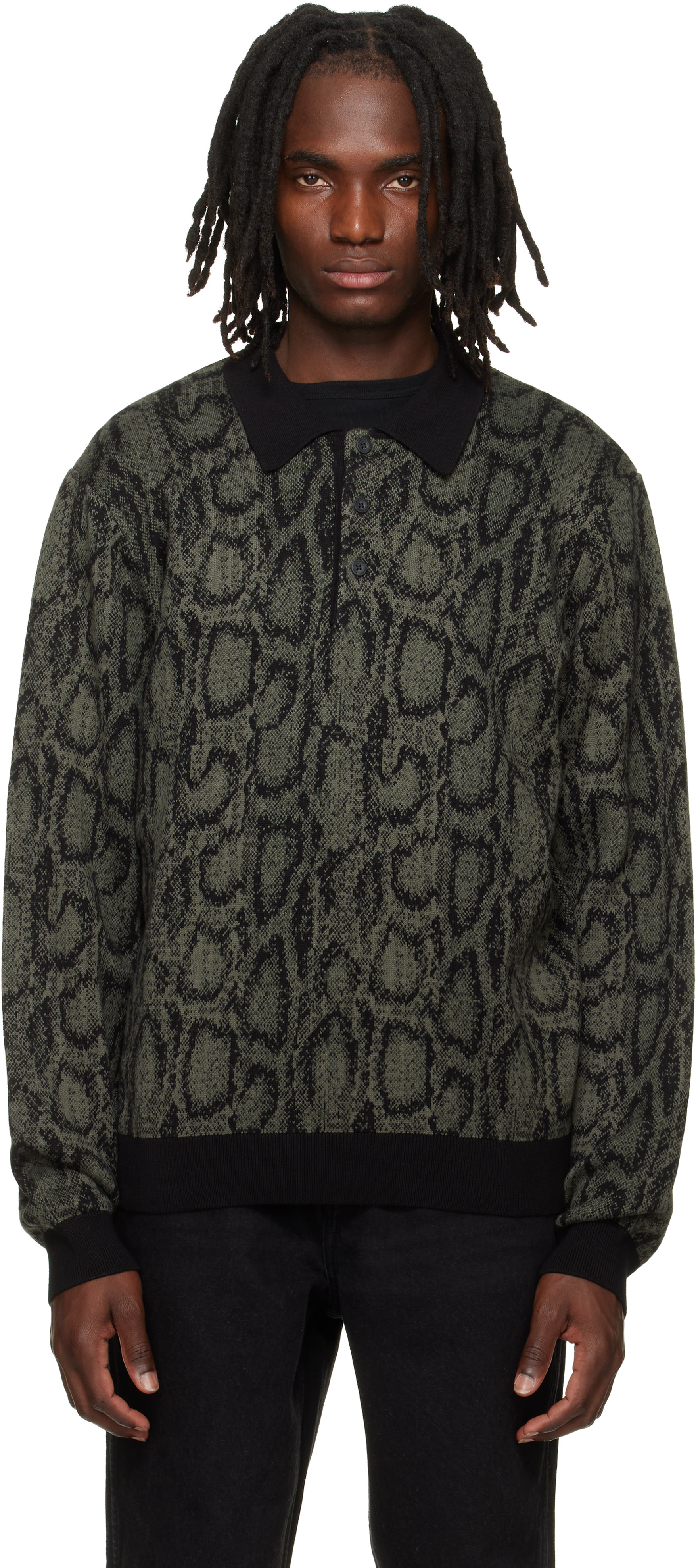 海外購入品Carhartt ポロシャツ バーガンディ S Carhartt Work In Progress: グレー＆ブラック Snake ニットポロシャツ
