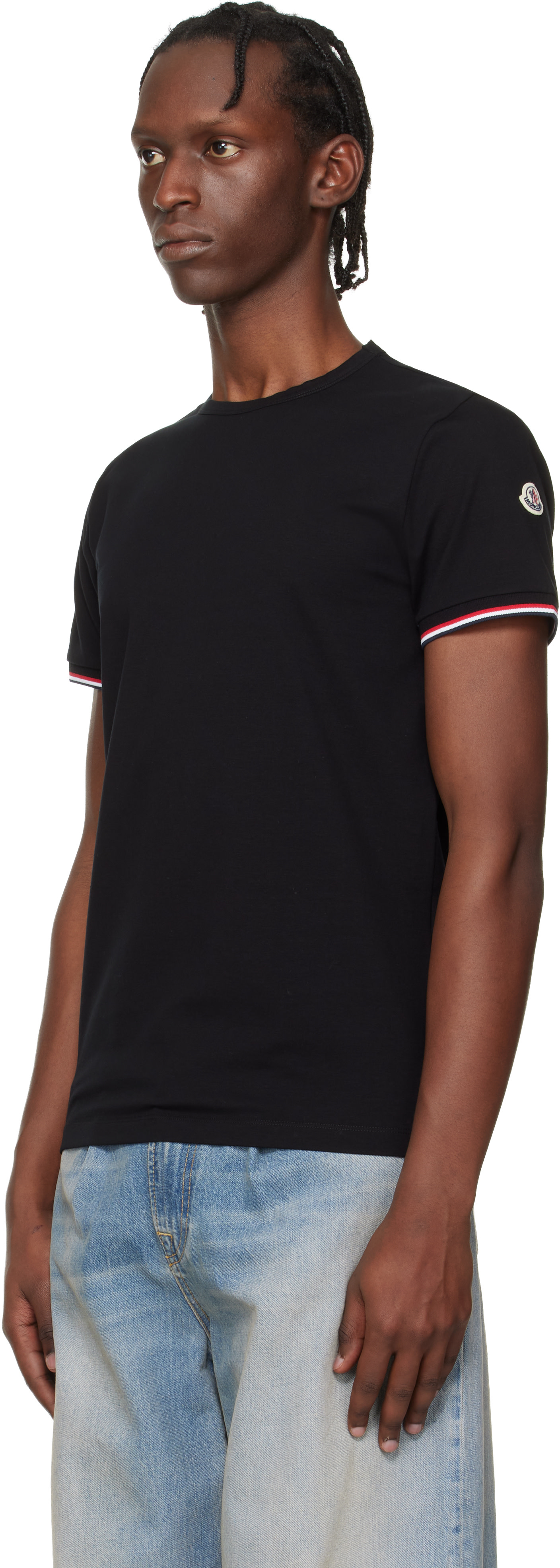 Moncler: Black Tricolor-Trimmed Cotton T-shirt | SSENSE Canada