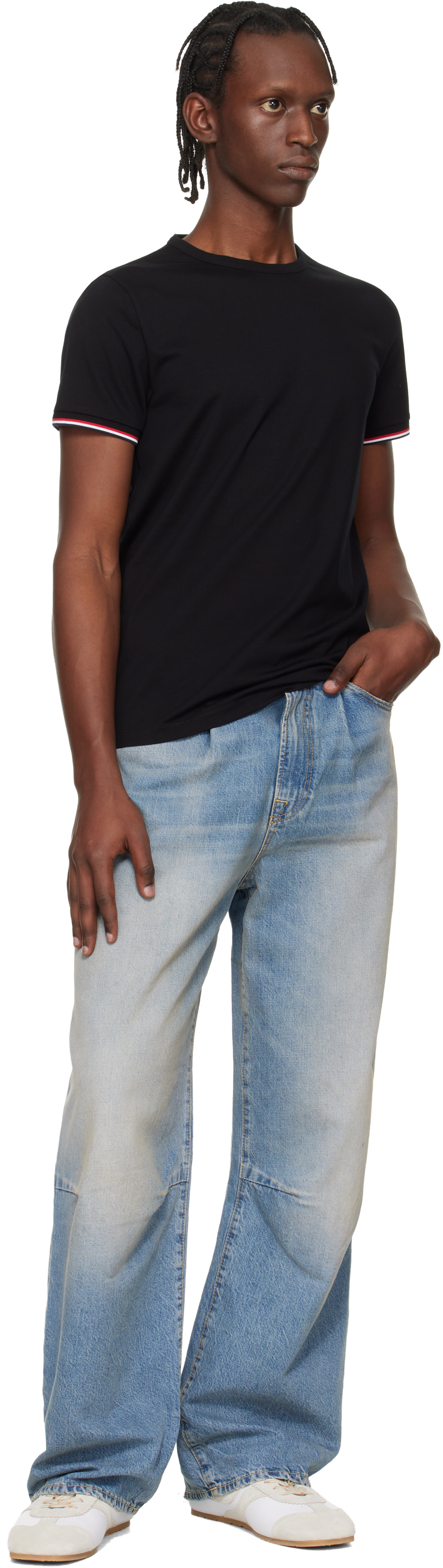 Moncler: Black Tricolor-Trimmed Cotton T-shirt | SSENSE Canada