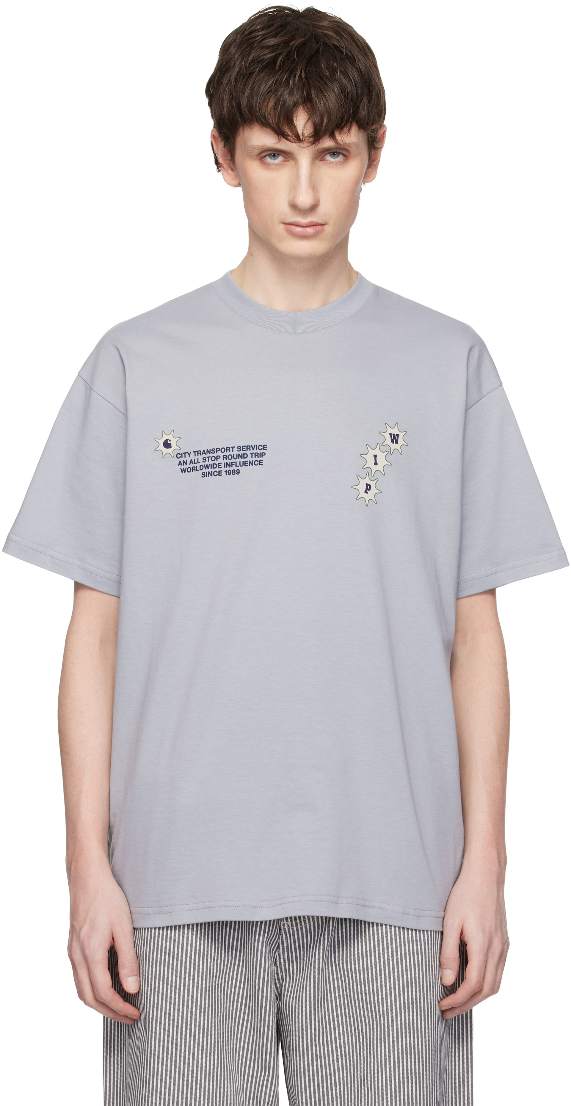 Carhartt Work In Progress - 그레이 C 트립 티셔츠