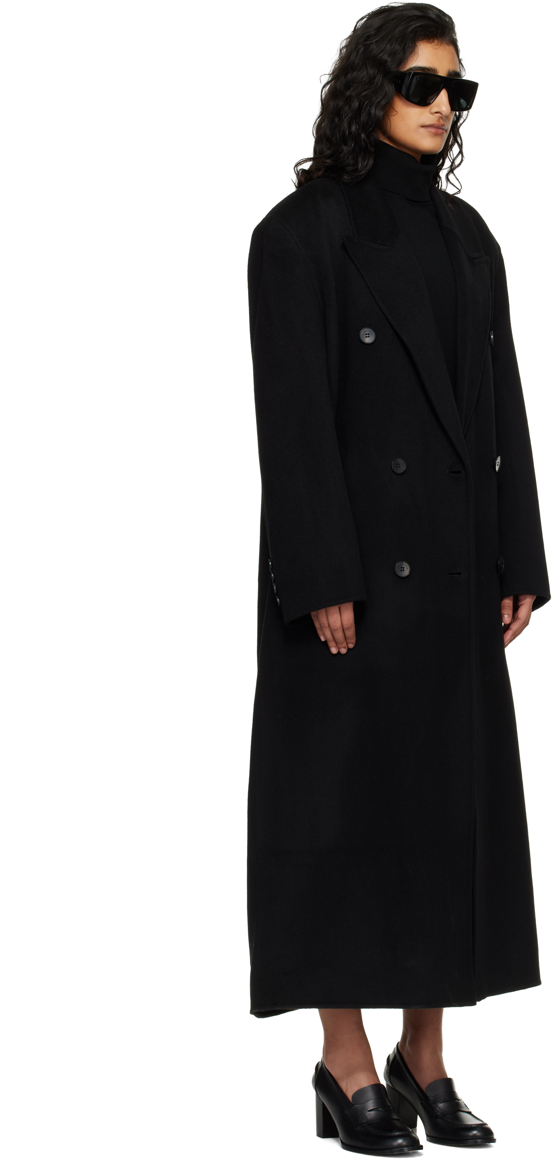 The Frankie Shop: Black Gaia Double Breasted Coat | SSENSE