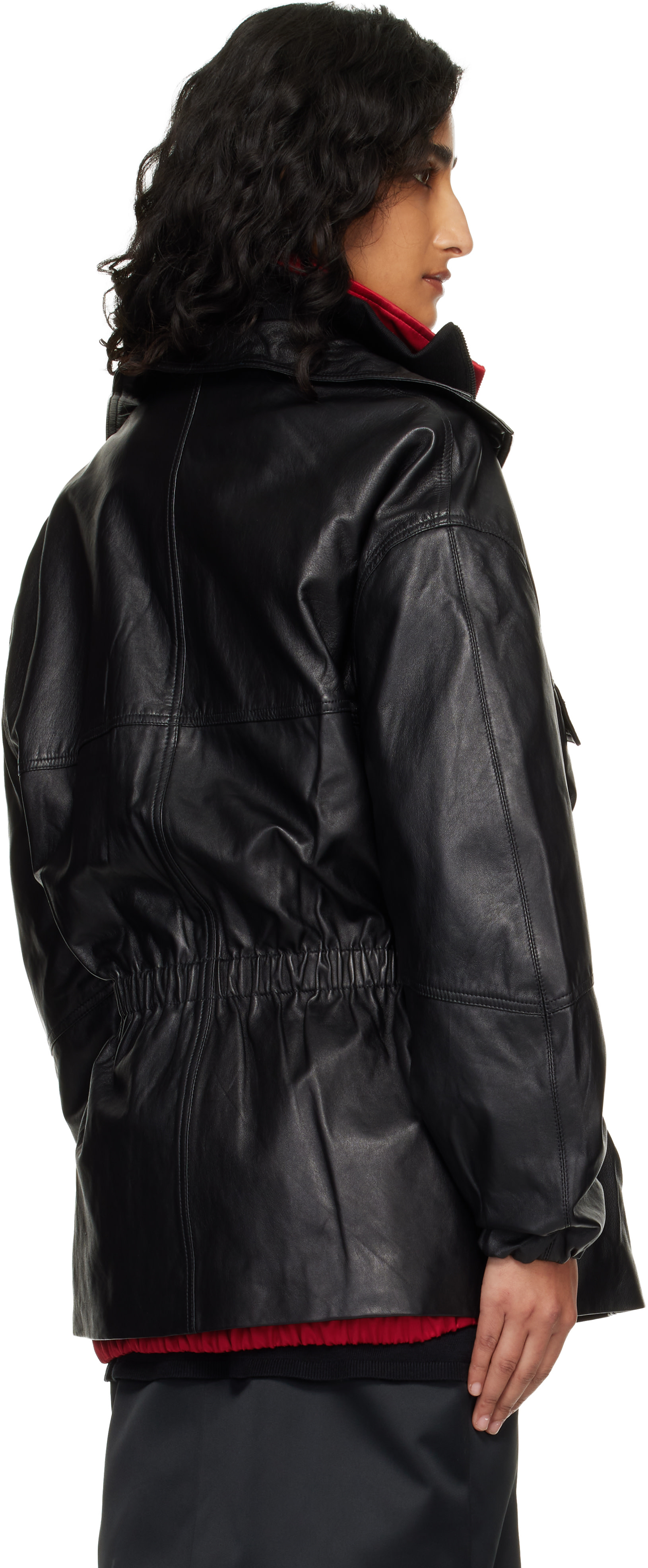 The Frankie Shop: Black Carnaby Funnel Neck Leather Jacket | SSENSE