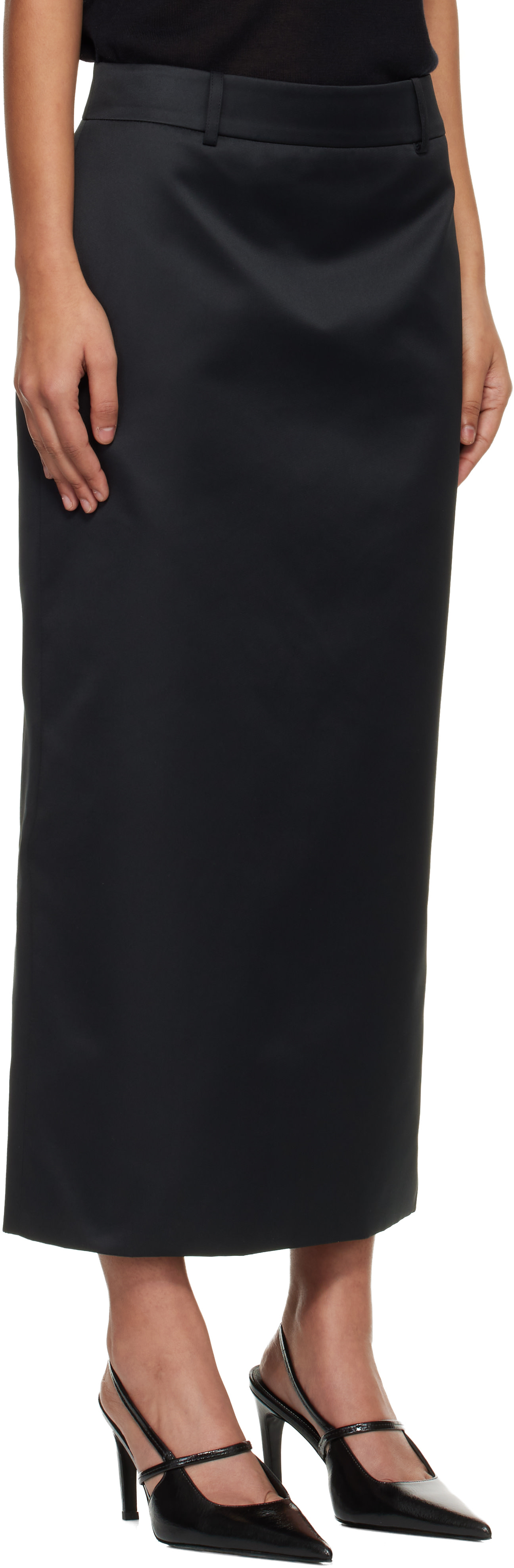 The Frankie Shop: Black Alrose Satin Midi Skirt | SSENSE