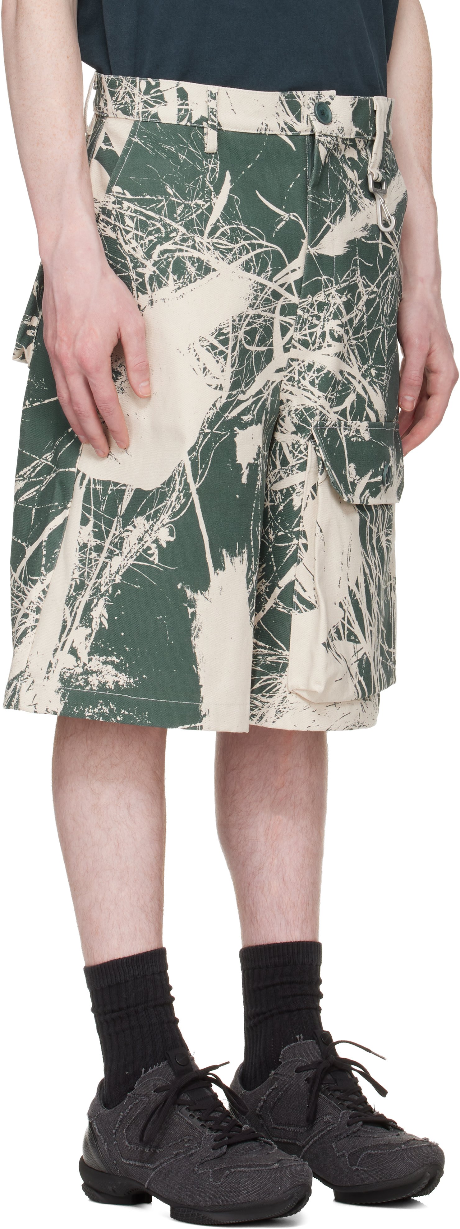 Reese Cooper - Khaki & Off-White Duck Canvas Patch Pocket Cargo Shorts