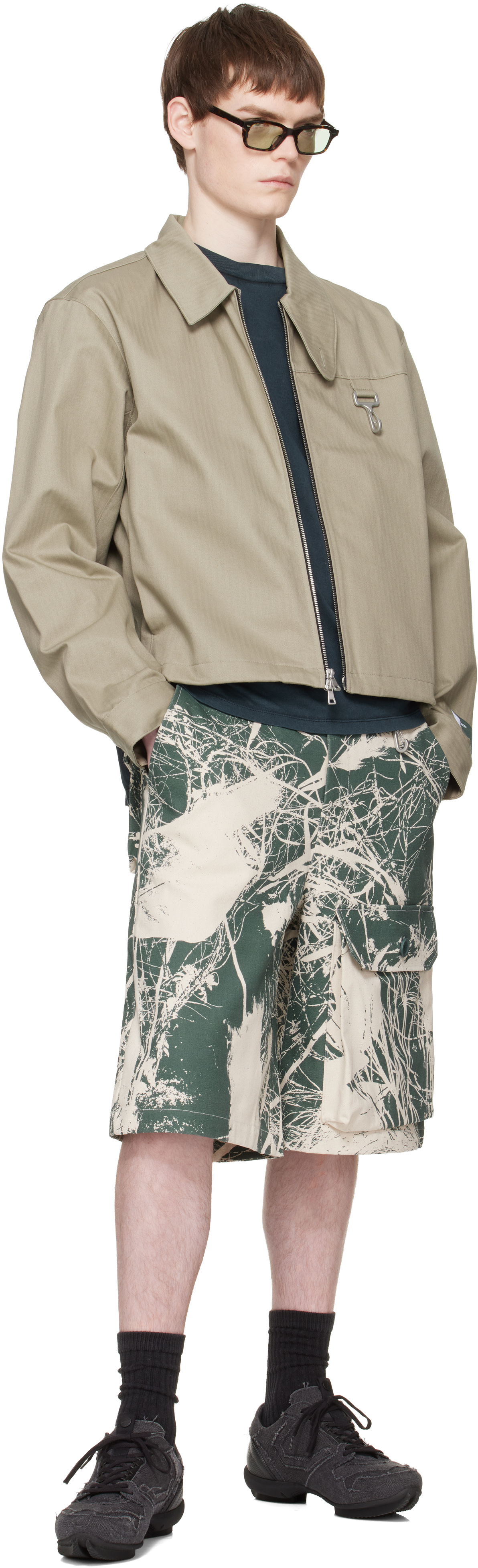 Reese Cooper - Khaki & Off-White Duck Canvas Patch Pocket Cargo Shorts