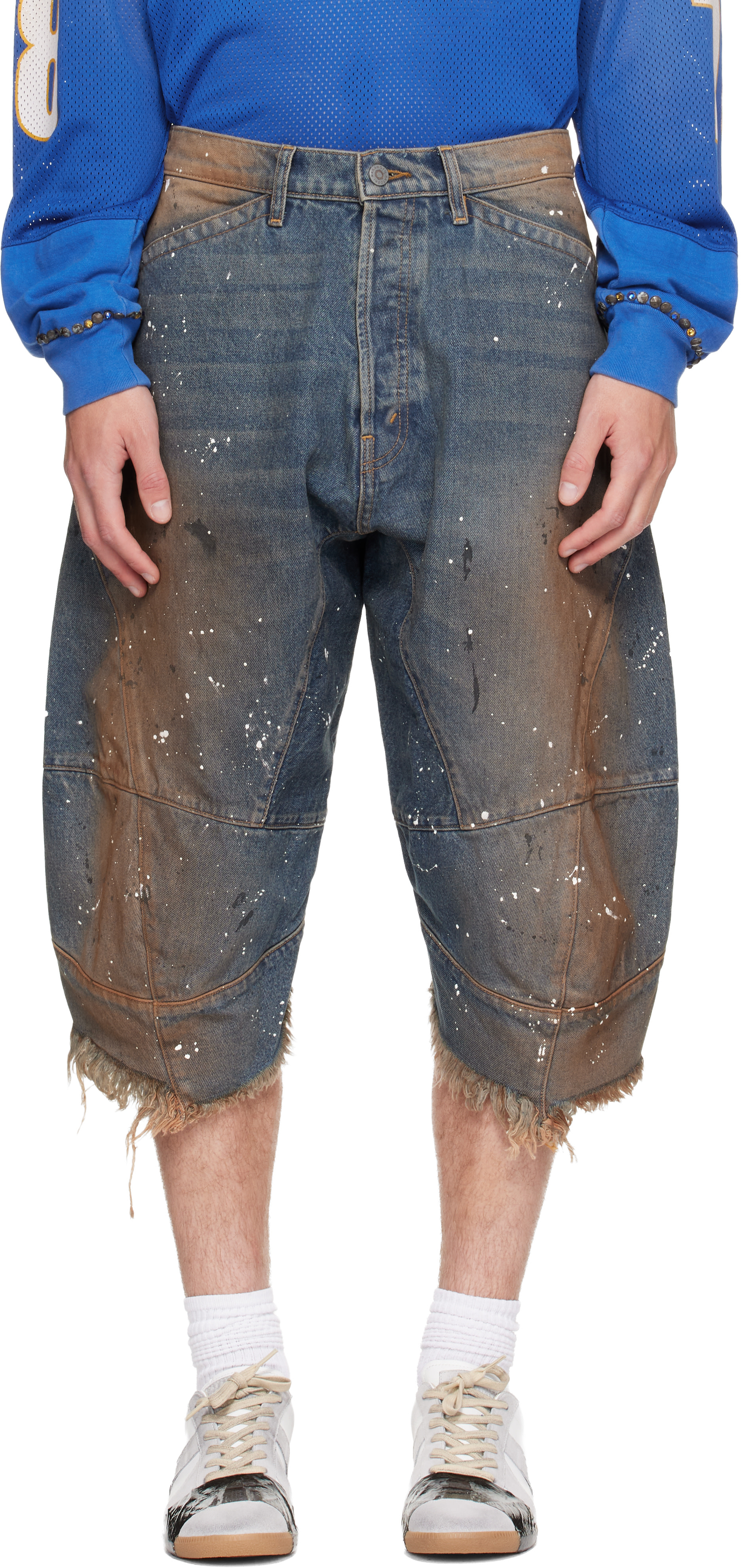 Satoshi Nakamoto: Blue Acid Rain Denim Shorts | SSENSE Austria