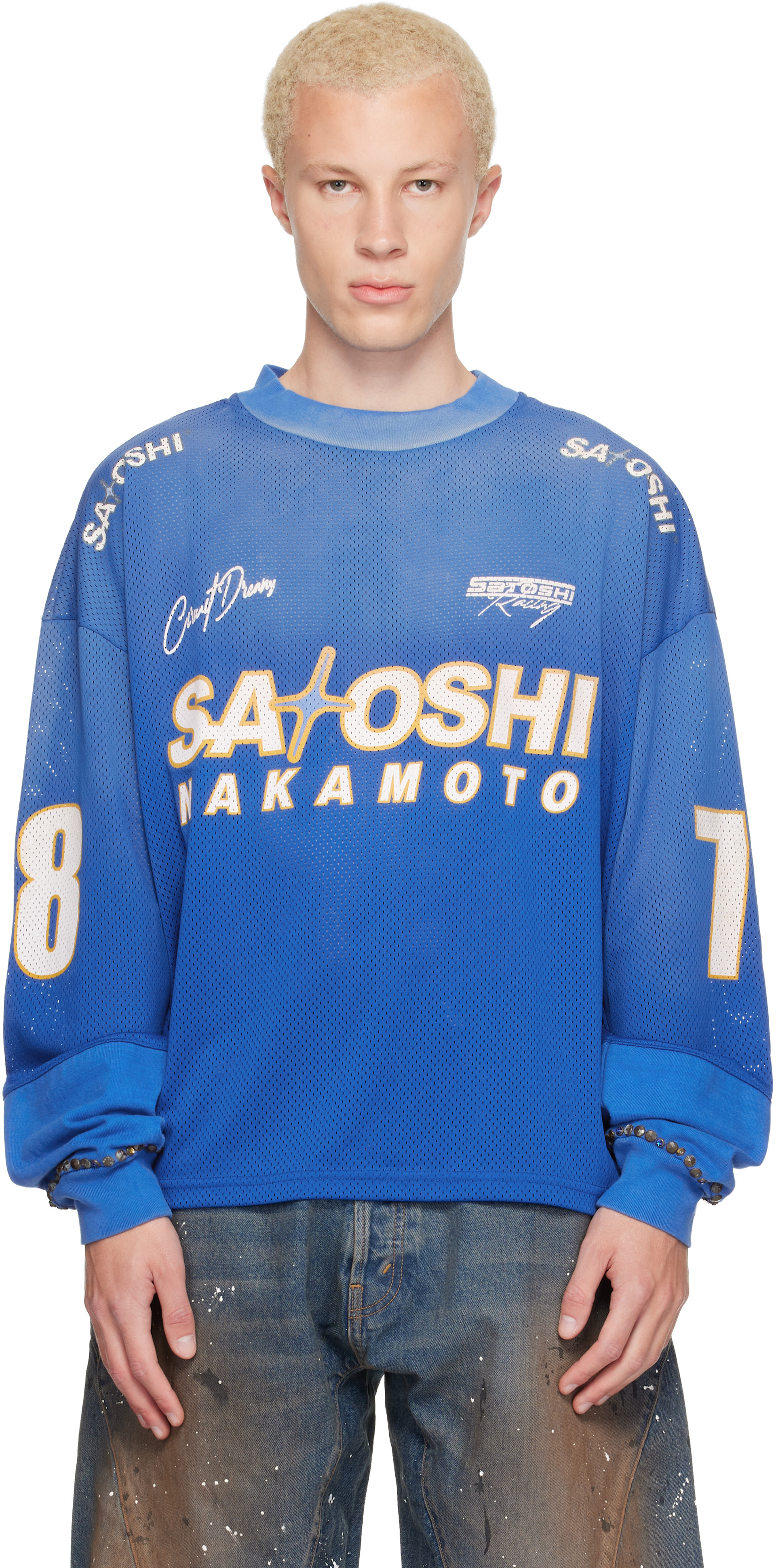 Satoshi Satoshi Nakamoto: Blue Mesh Moto Jersey | SSENSE