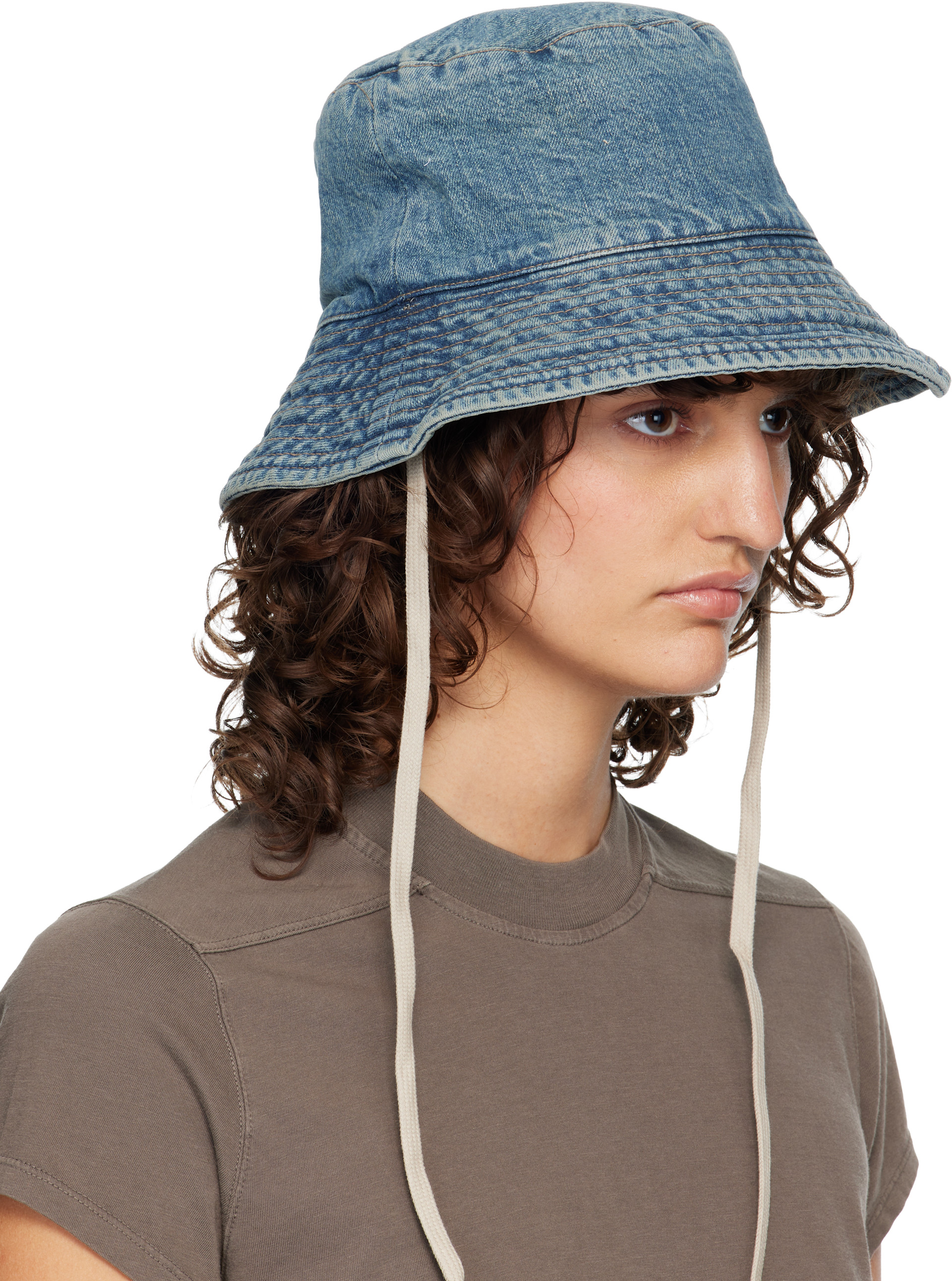 帽子 Rick Owens DRKSHDW DENIM GILLIGAN HAT Rick Owens DRKSHDW: Blue Temple Gilligan Denim Bucket Hat | SSENSE