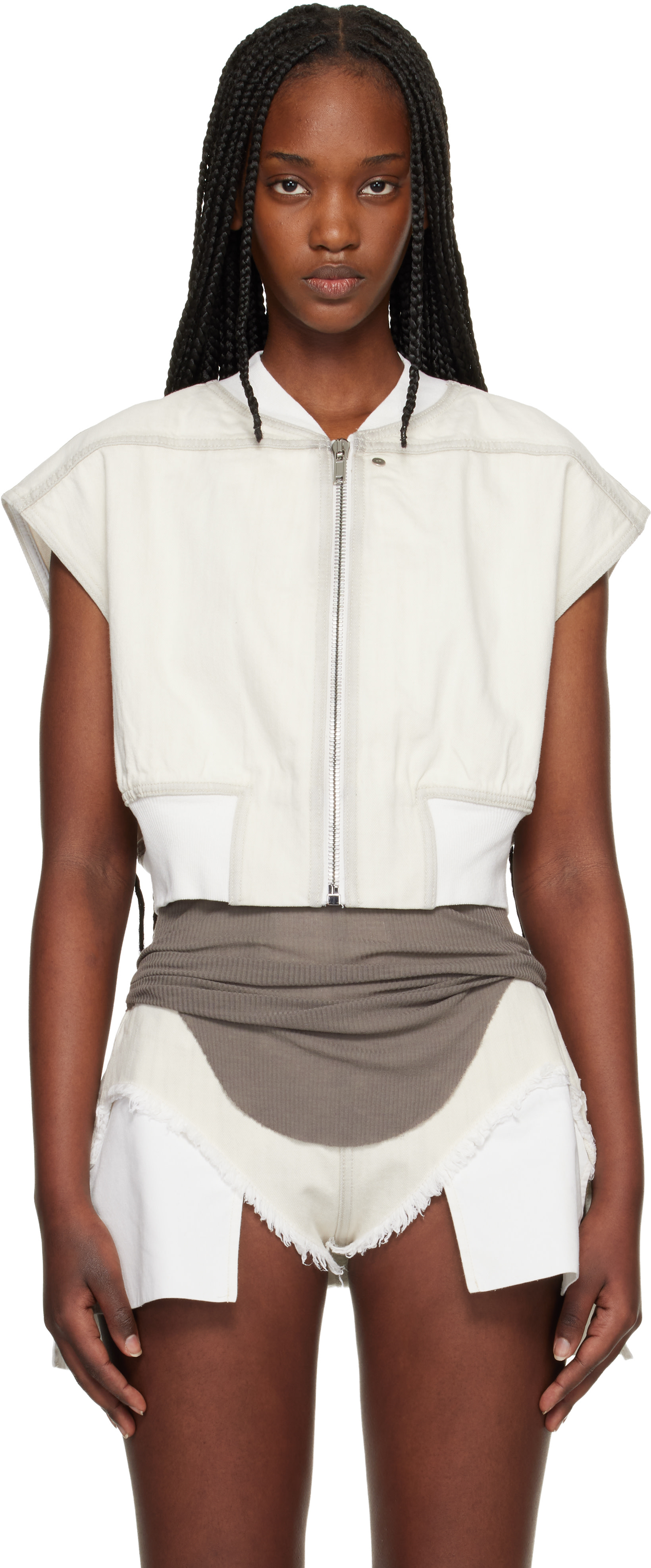 Rick Owens DRKSHDW: オフホワイト Temple Tatlin Denim Bomber ベスト