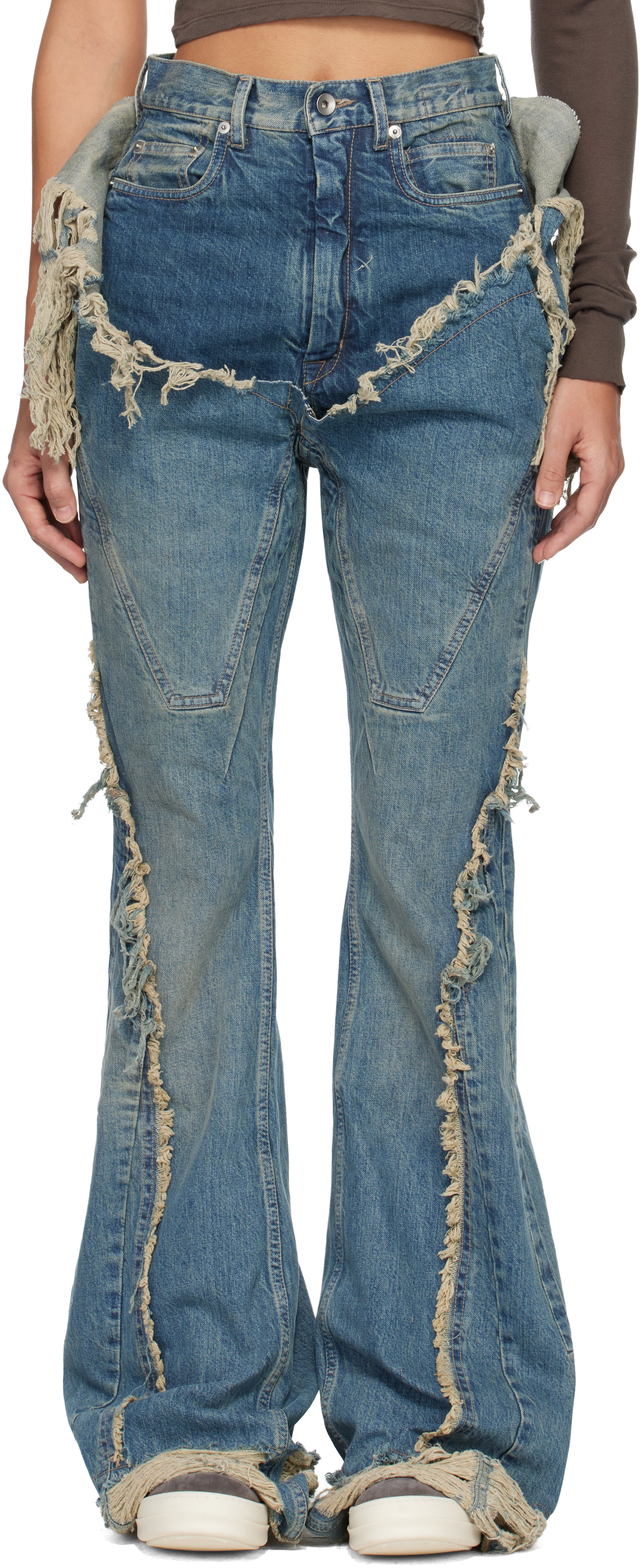 Rick Owens DRKSHDW: ブルー Temple Slivered Bootcut ジーンズ