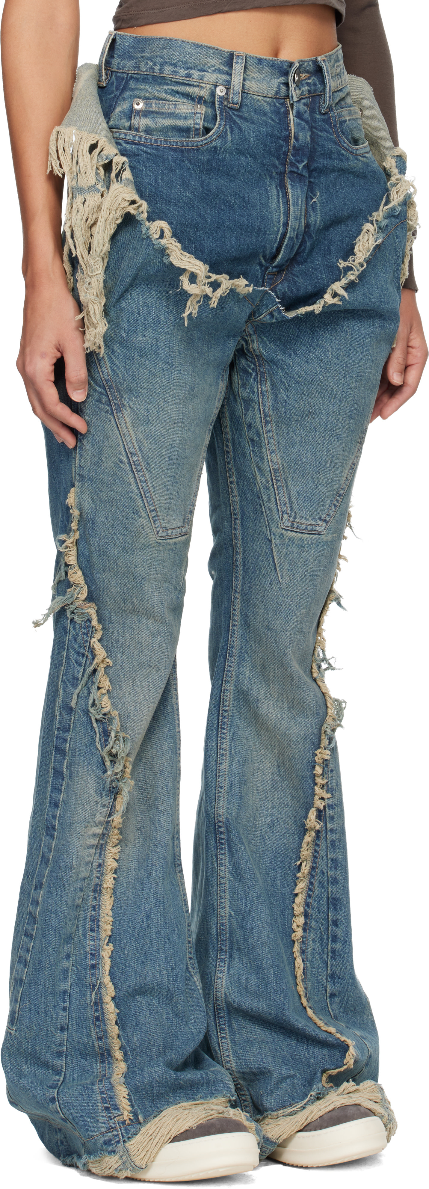 Rick Owens DRKSHDW: Blue Temple Slivered Bootcut Jeans | SSENSE