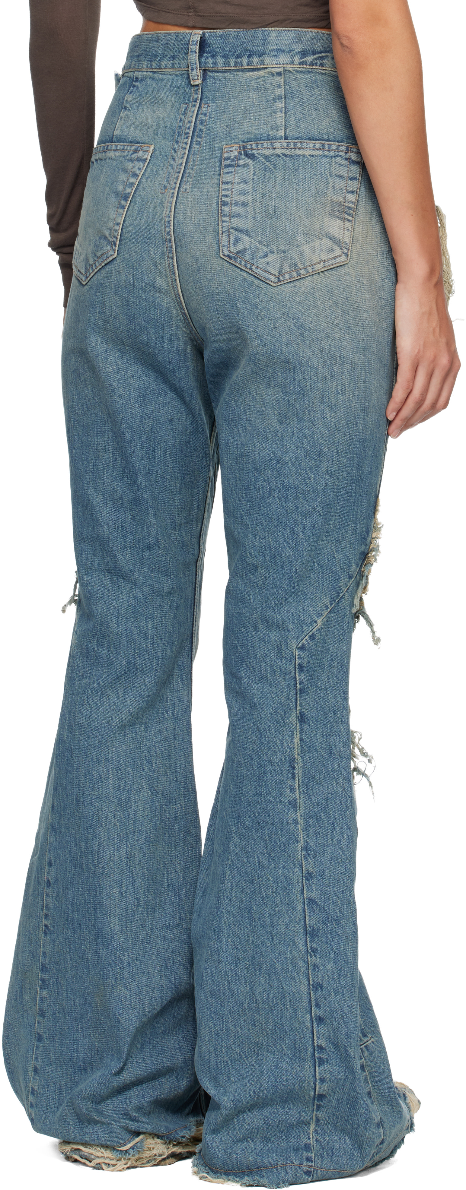 Rick Owens DRKSHDW: ブルー Temple Slivered Bootcut ジーンズ