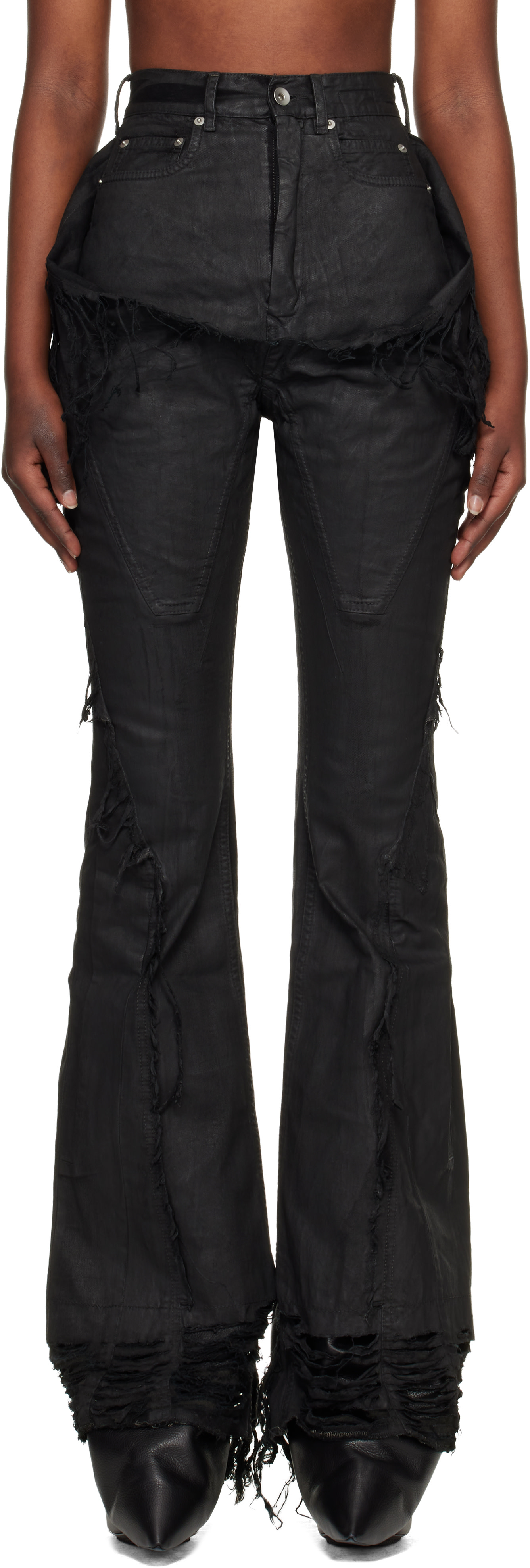 Rick Owens DRKSHDW: ブラック Temple Slivered ブーツカット ジーンズ