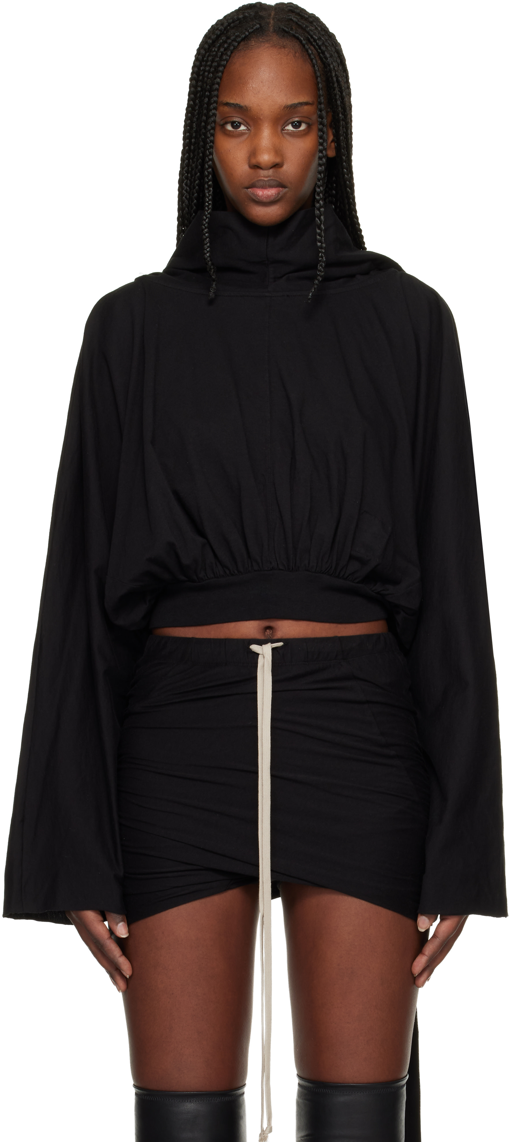 Rick Owens DRKSHDW: Black Temple Cropped Hoodie | SSENSE