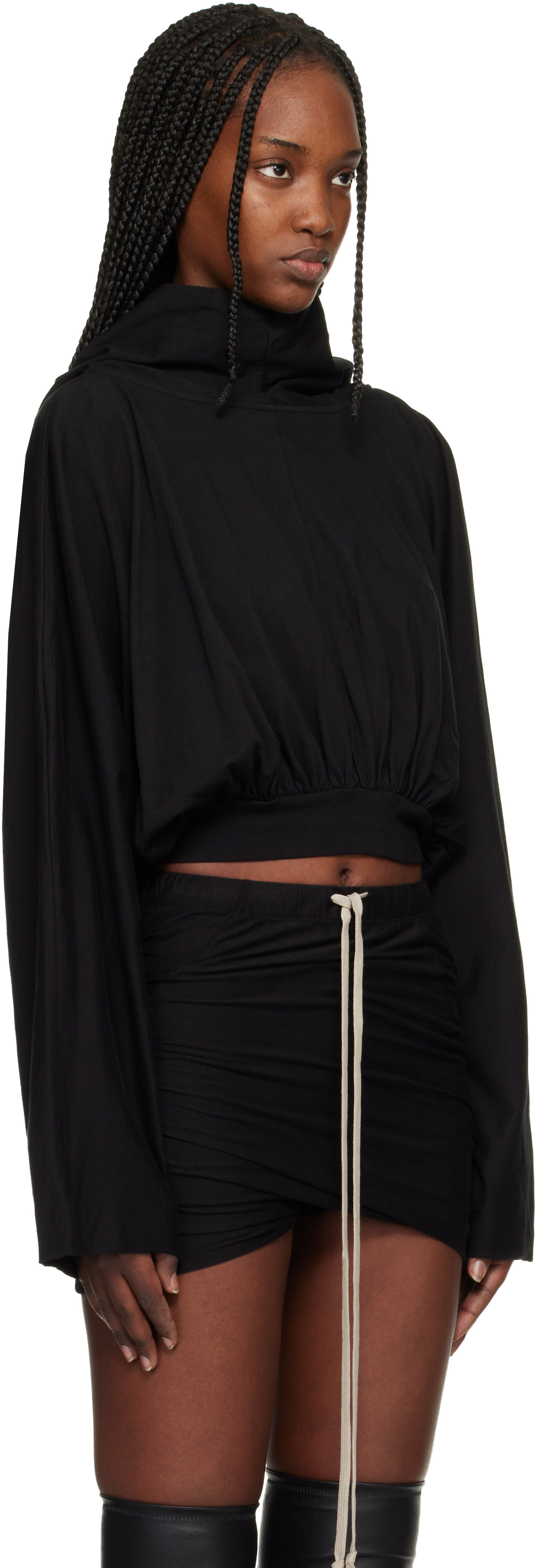 Rick Owens DRKSHDW - Pull à capuche écourté noir - Temple