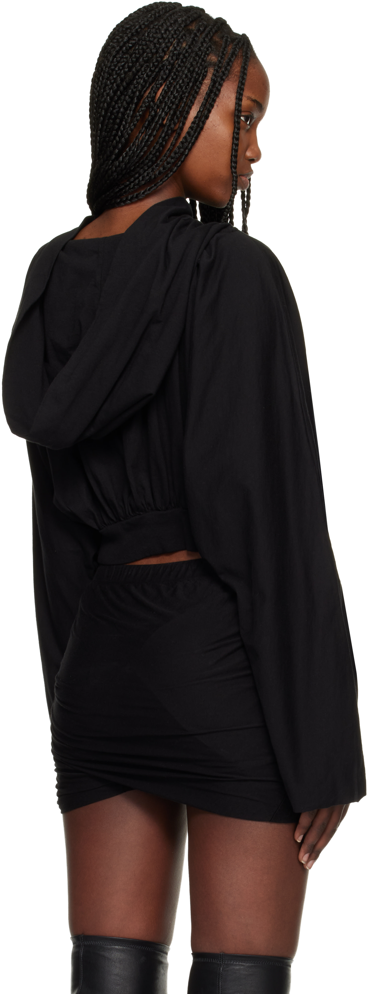 Rick Owens DRKSHDW - Pull à capuche écourté noir - Temple