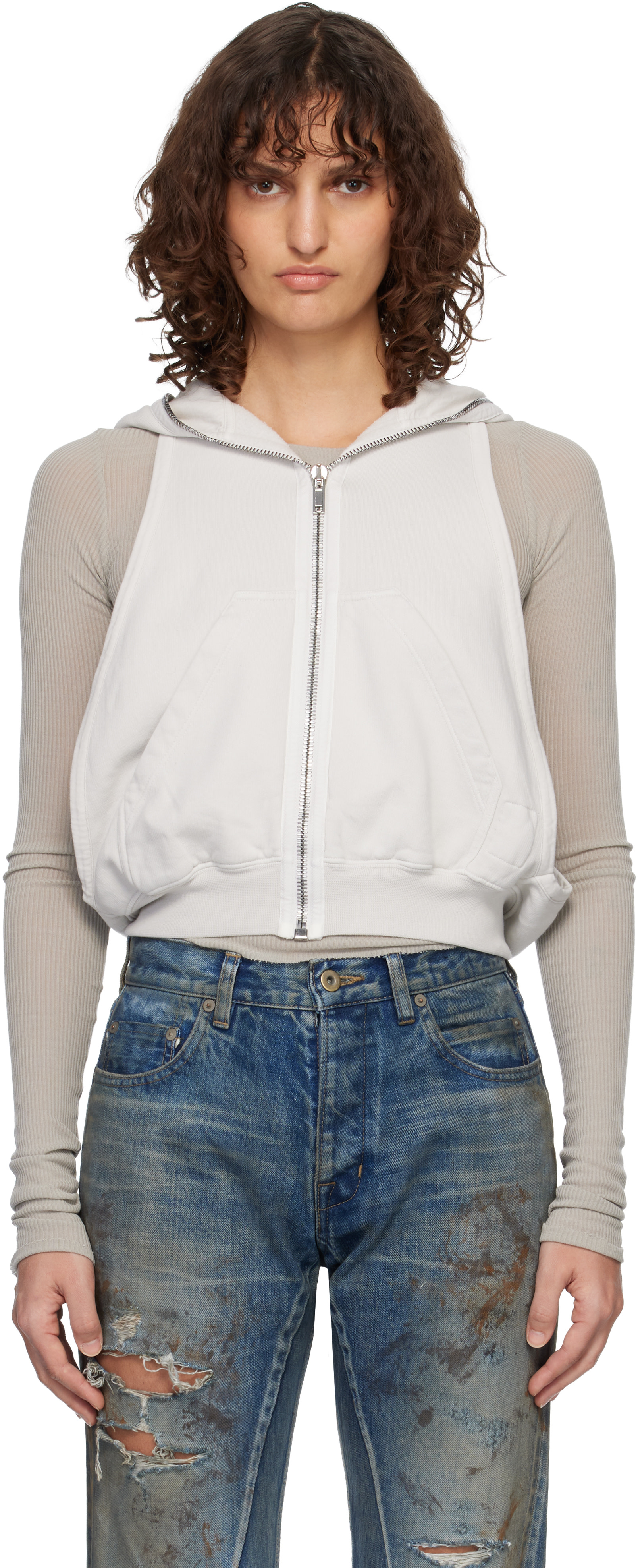 Rick Owens DRKSHDW - Pull à capuche sans manches Cyclops blanc cassé - Temple