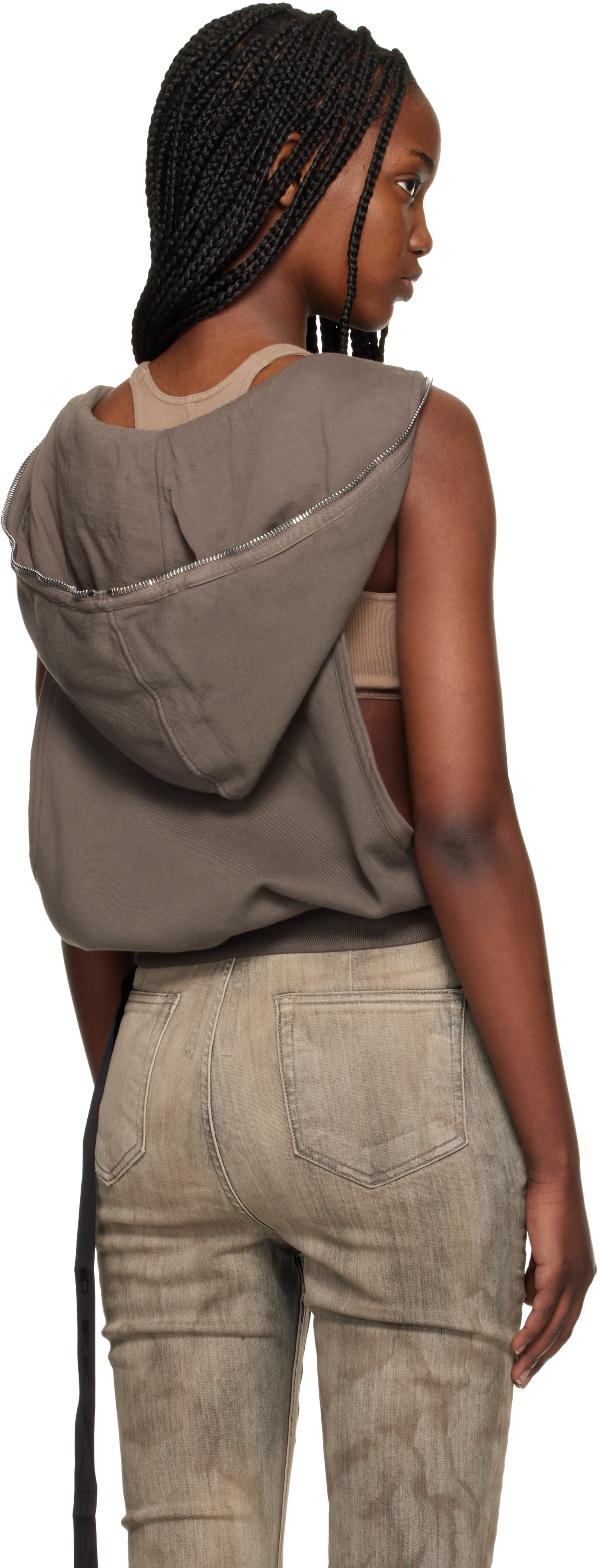 Rick Owens DRKSHDW - Pull à capuche sans manches Cyclops brun - Temple