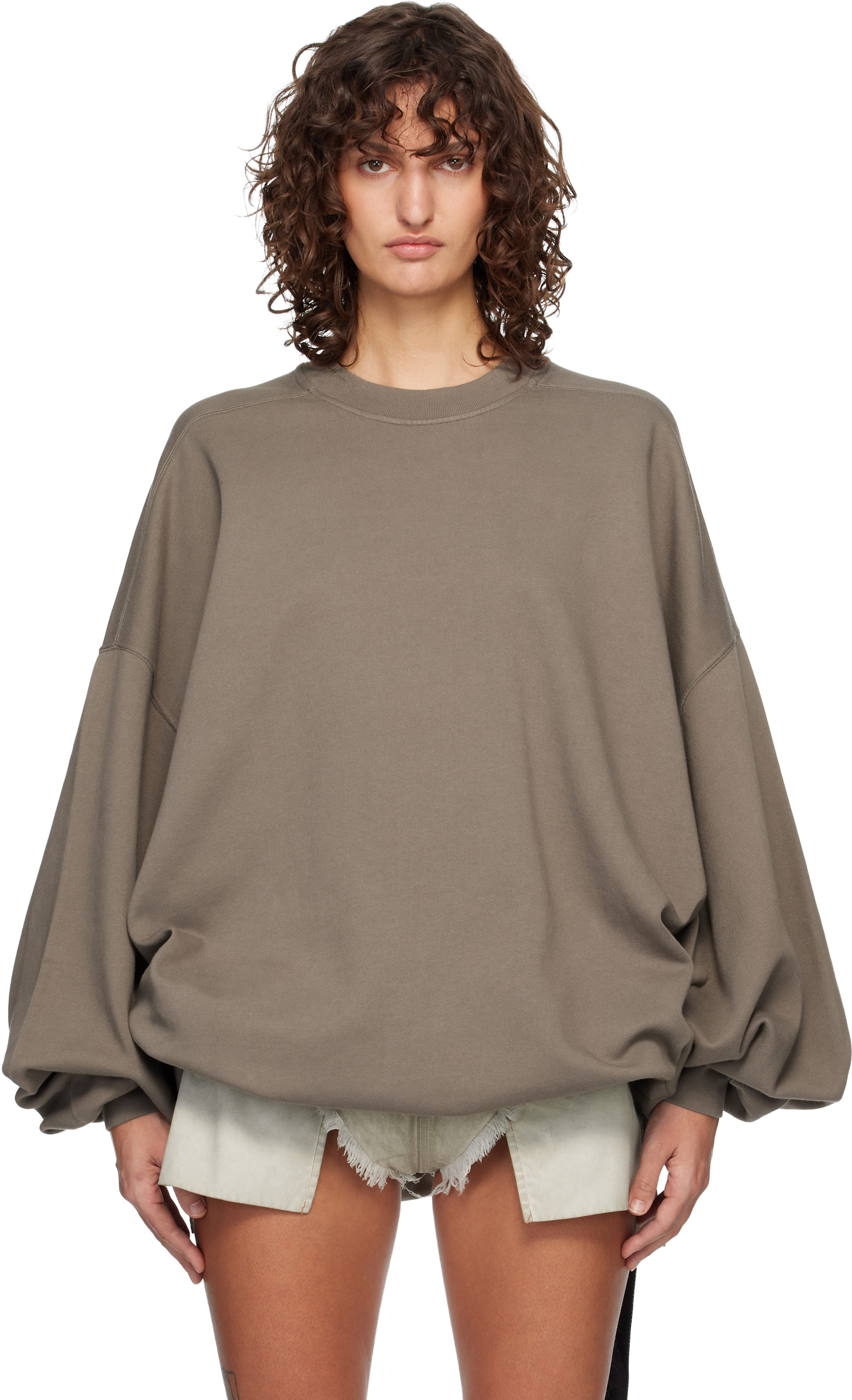 Rick Owens DRKSHDW - Pull molletonné Hun gris à col ras du cou - Temple