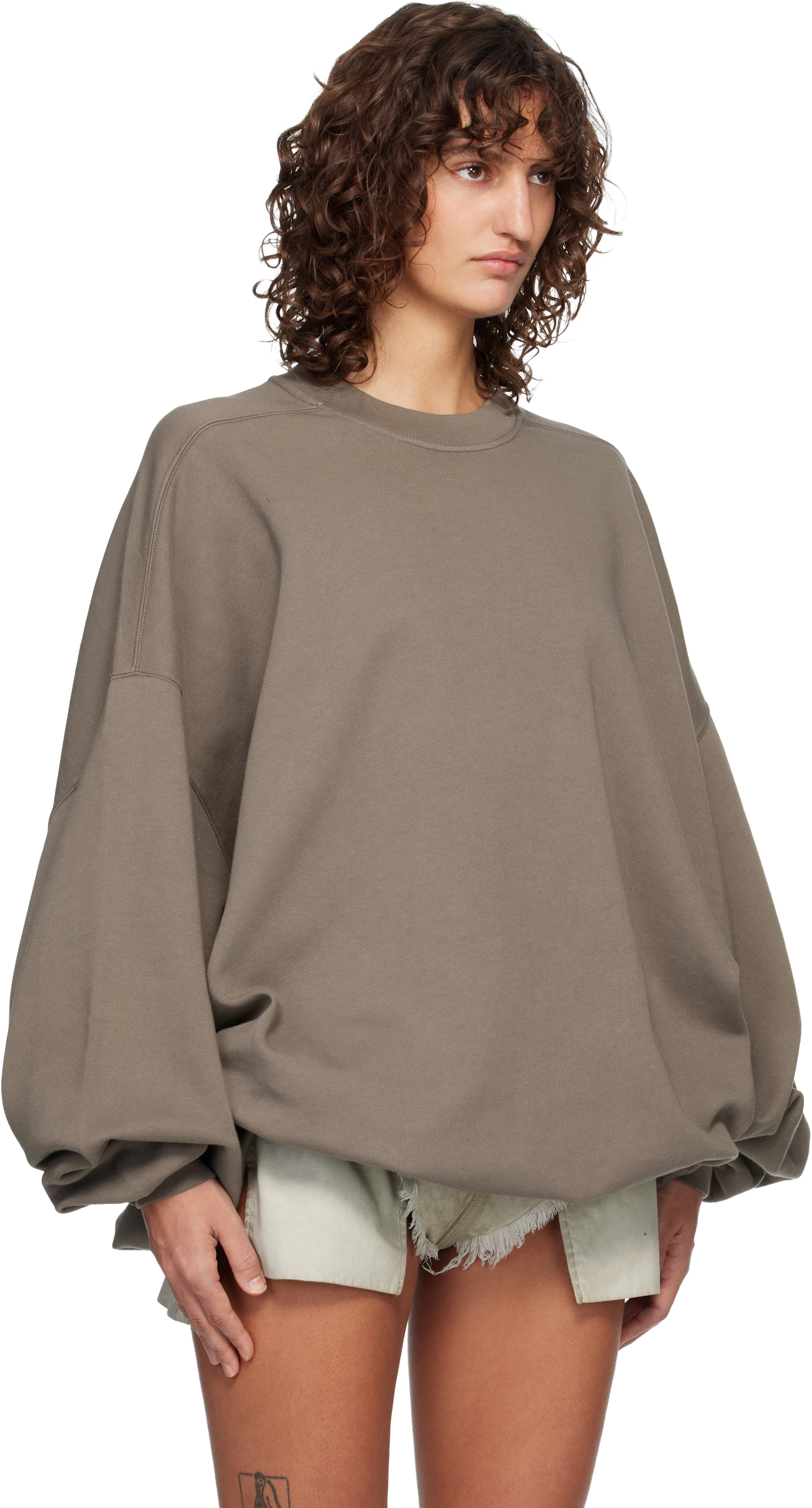 Rick Owens DRKSHDW - Pull molletonné Hun gris à col ras du cou - Temple