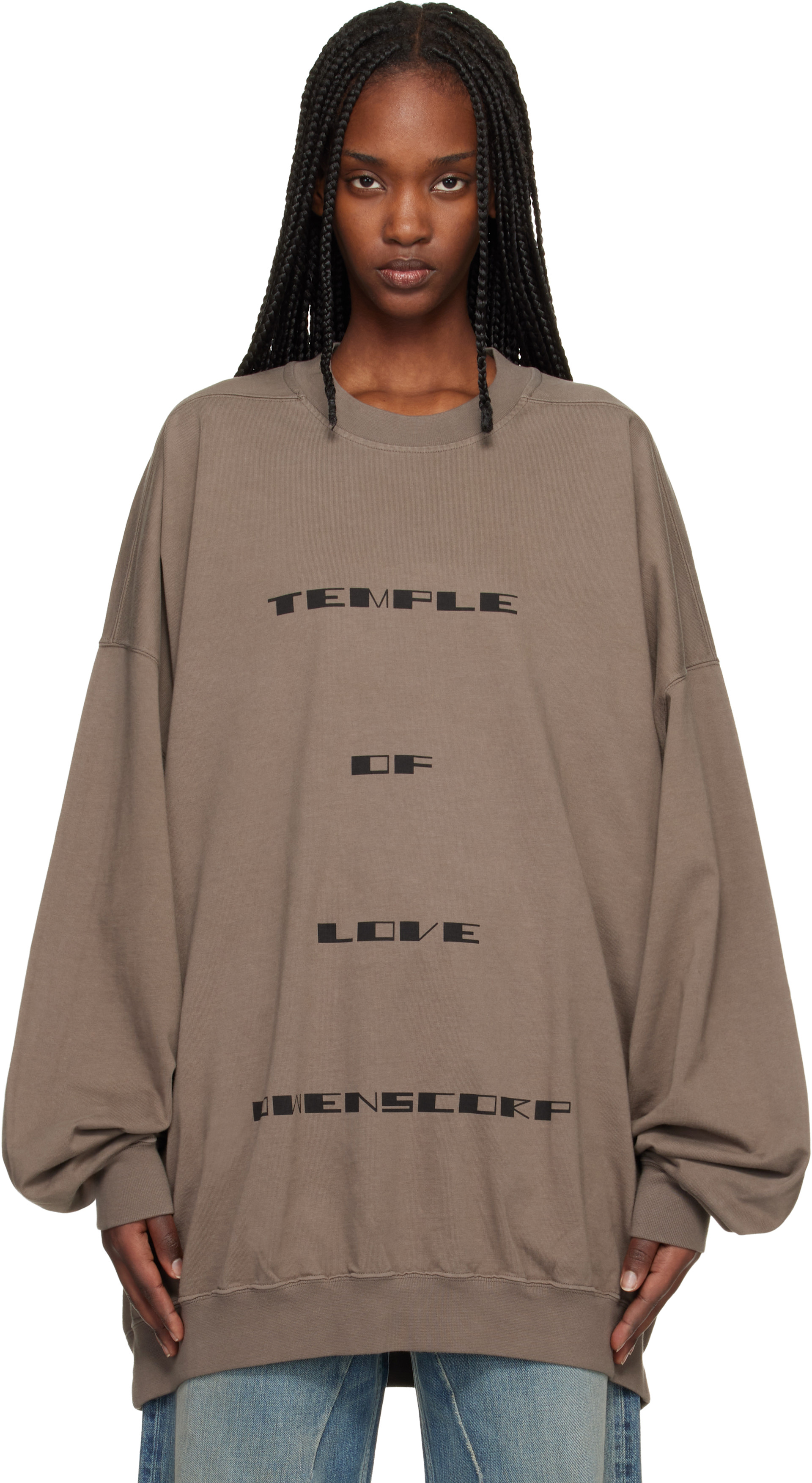 Rick Owens DRKSHDW: Gray Temple Hun Crewneck Sweatshirt | SSENSE 