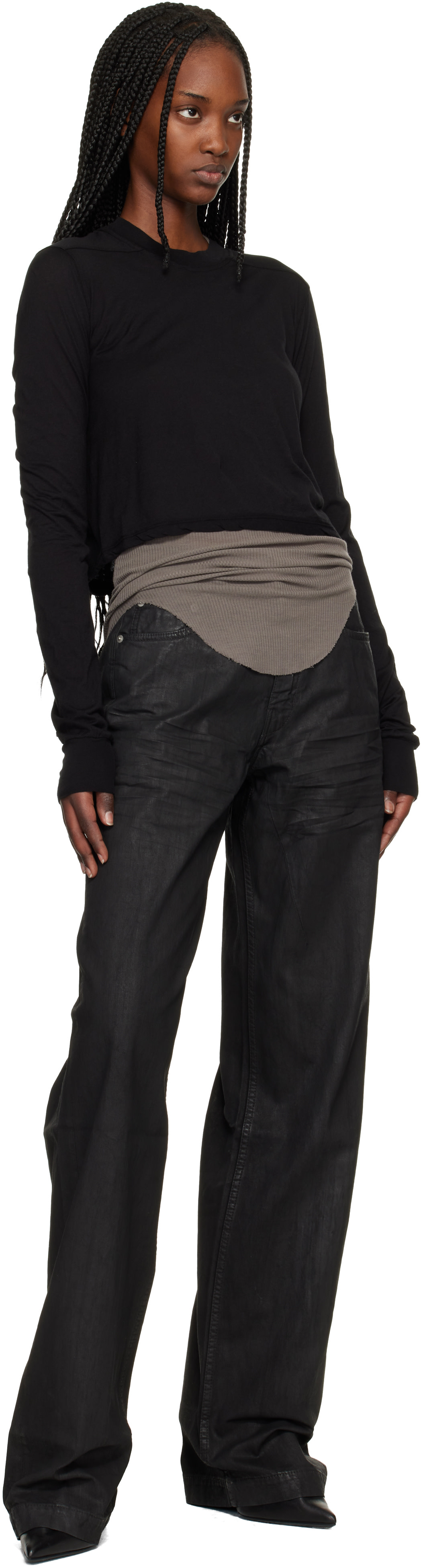 Rick Owens DRKSHDW: Black Temple Cropped Level LS T-shirt | SSENSE