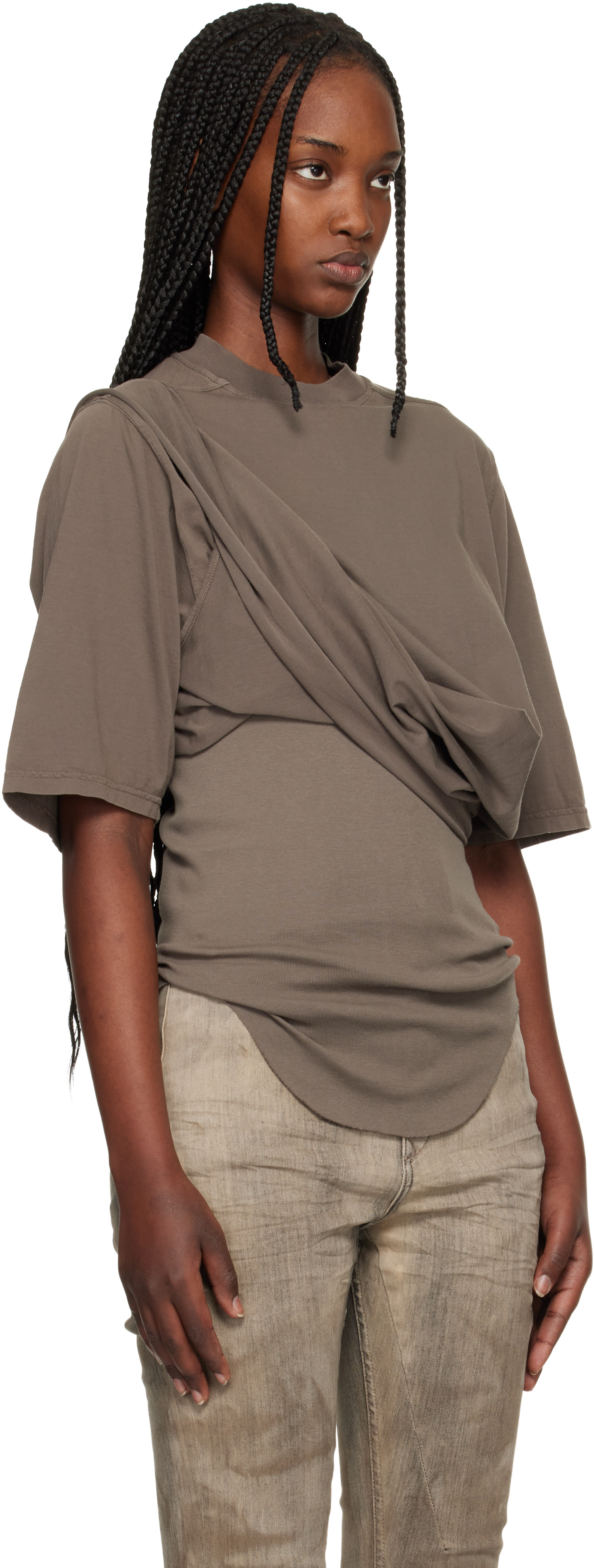 Rick Owens DRKSHDW: Brown Temple Jumbo SS T-shirt | SSENSE