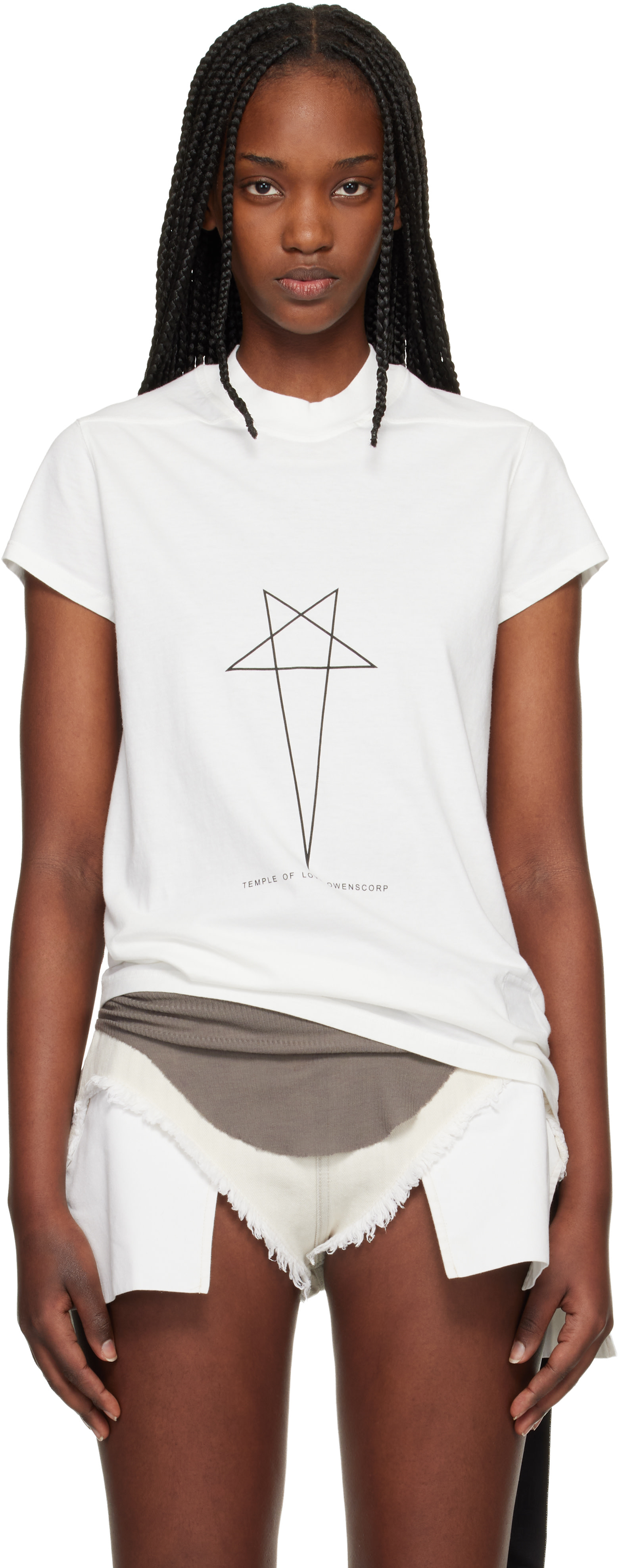 Rick Owens DRKSHDW  Tシャツ ホワイト Rick Owens DRKSHDW: White Temple Small Level T-shirt | SSENSE
