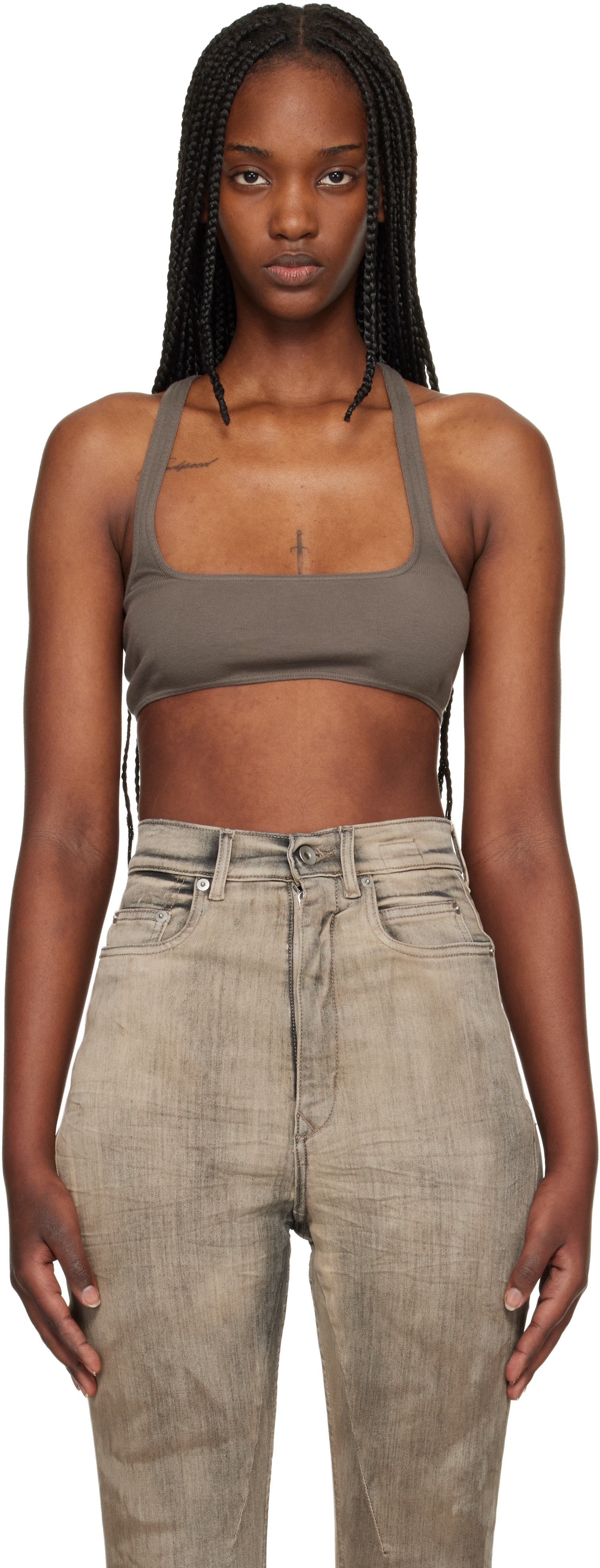 Rick Owens DRKSHDW ファーベスト デニム ブラウン S相当 Rick Owens DRKSHDW: Brown Temple Unhorny Top | SSENSE