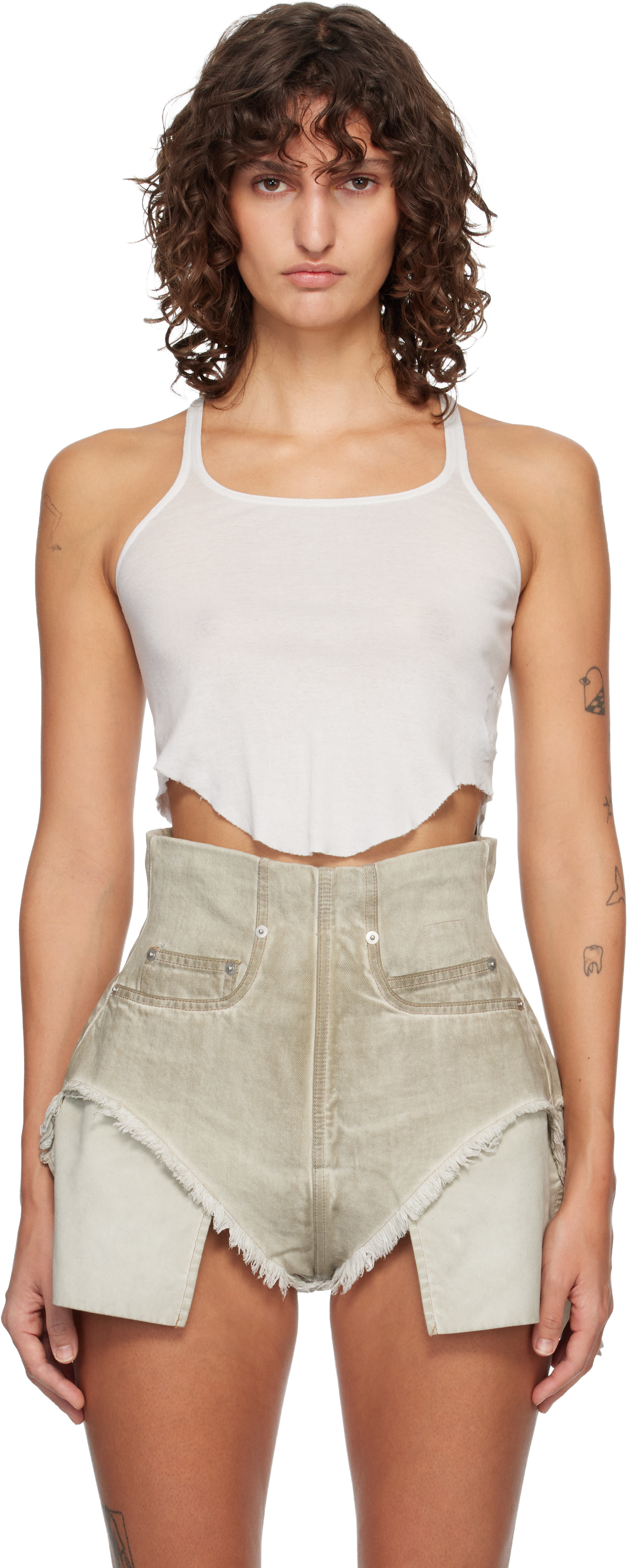 Rick Owens DRKSHDW: Off-White Temple Basic Cropped Tank Top