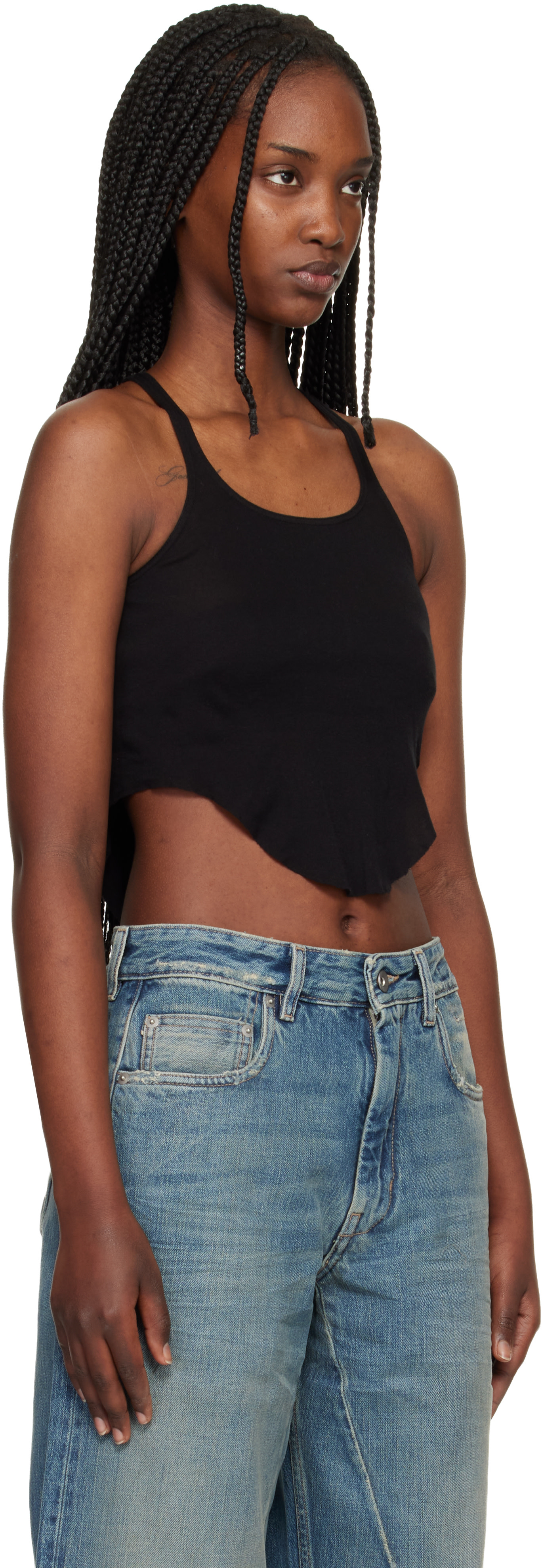 Rick Owens DRKSHDW: Black Temple Basic Cropped Tank Top | SSENSE