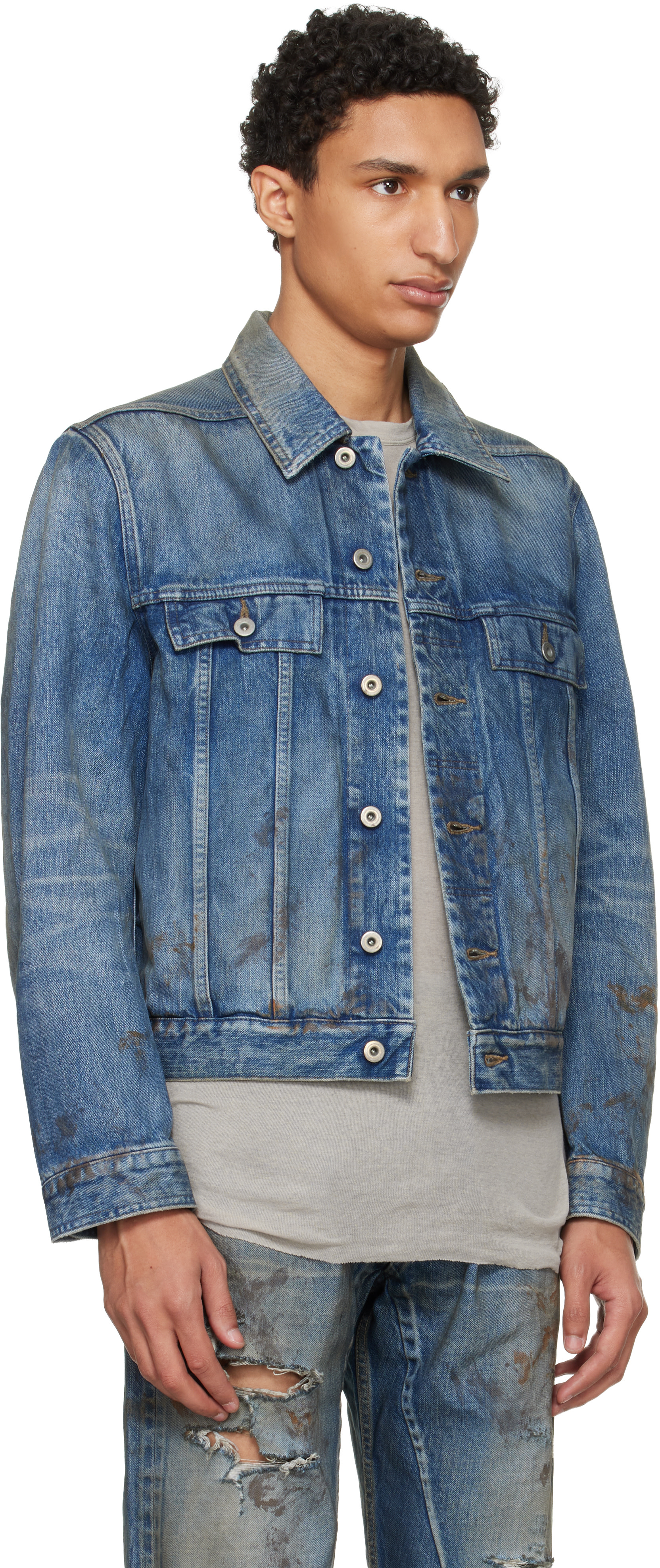 Rick Owens DRKSHDW: Blue Temple Trucker Denim Jacket | SSENSE