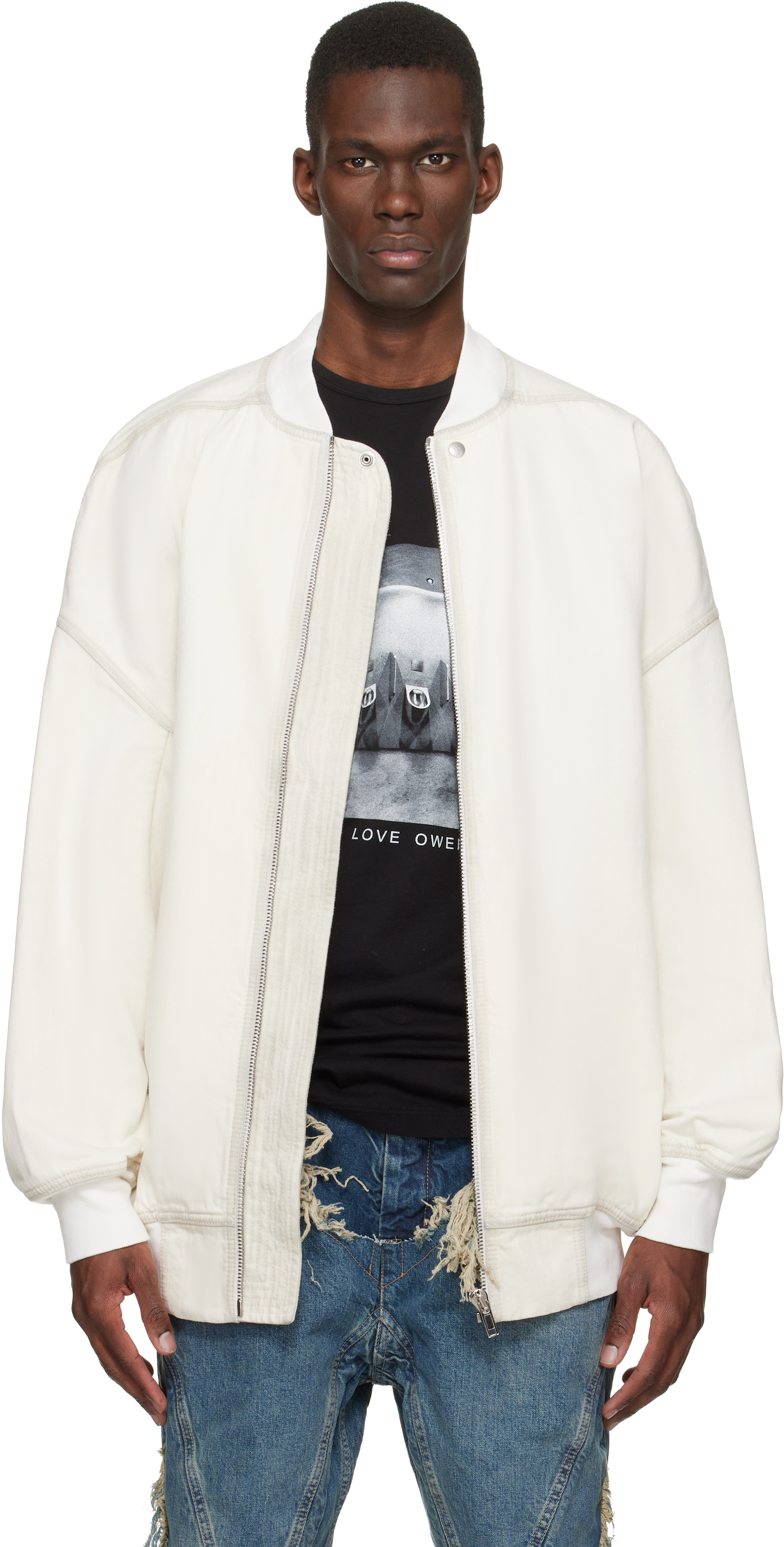 Rick Owens Drkshdw - 오프 화이트 템플 점보 데님 플라이트 재킷