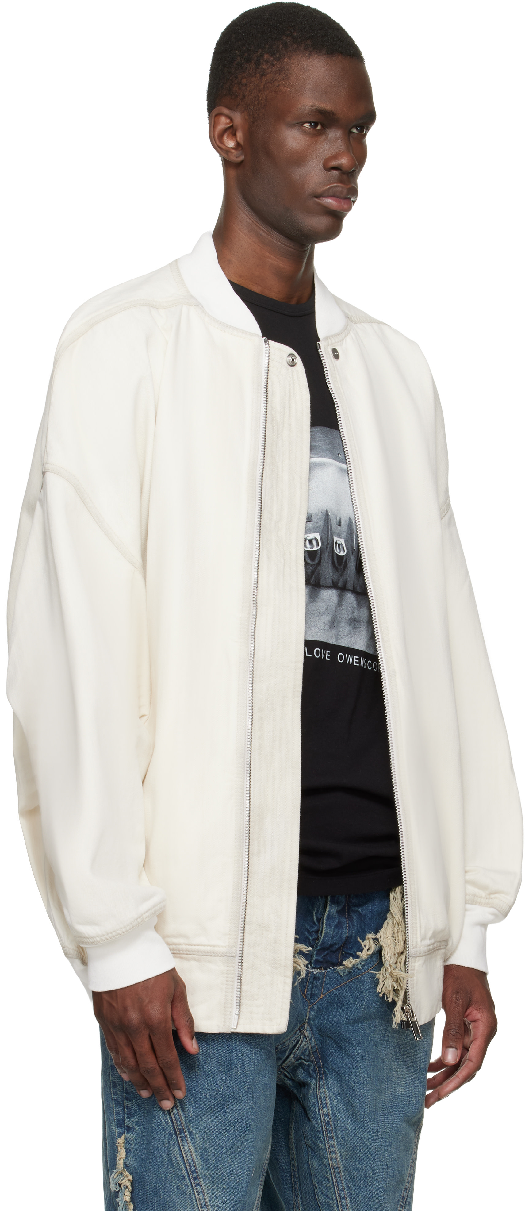 Rick Owens Drkshdw - 오프 화이트 템플 점보 데님 플라이트 재킷
