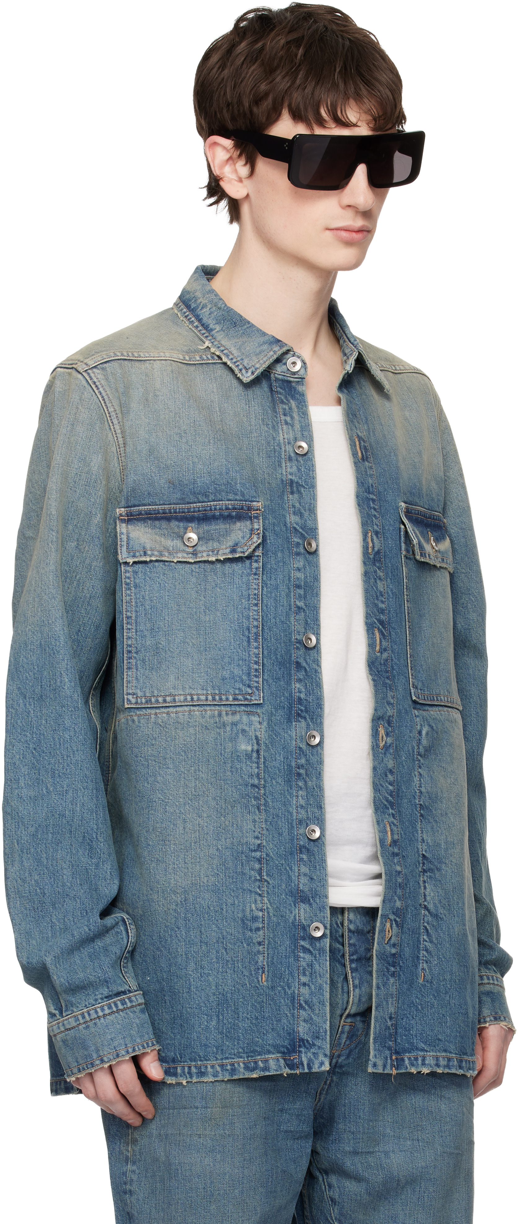 Rick Owens DRKSHDW: Blue Temple Denim Overshirt | SSENSE