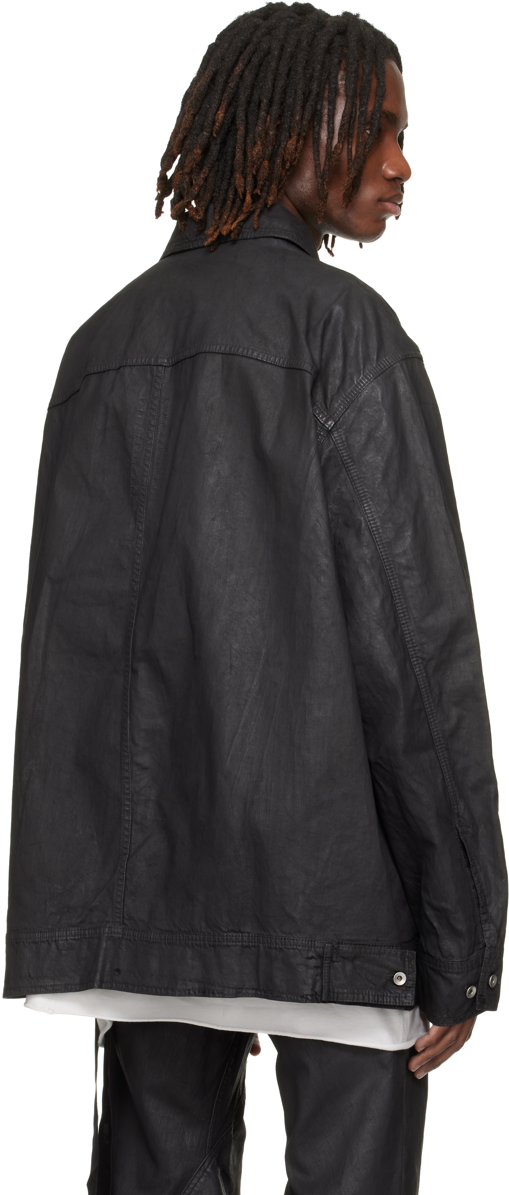 Rick Owens DRKSHDW: Black Temple Jumbo Worker Denim Jacket | SSENSE