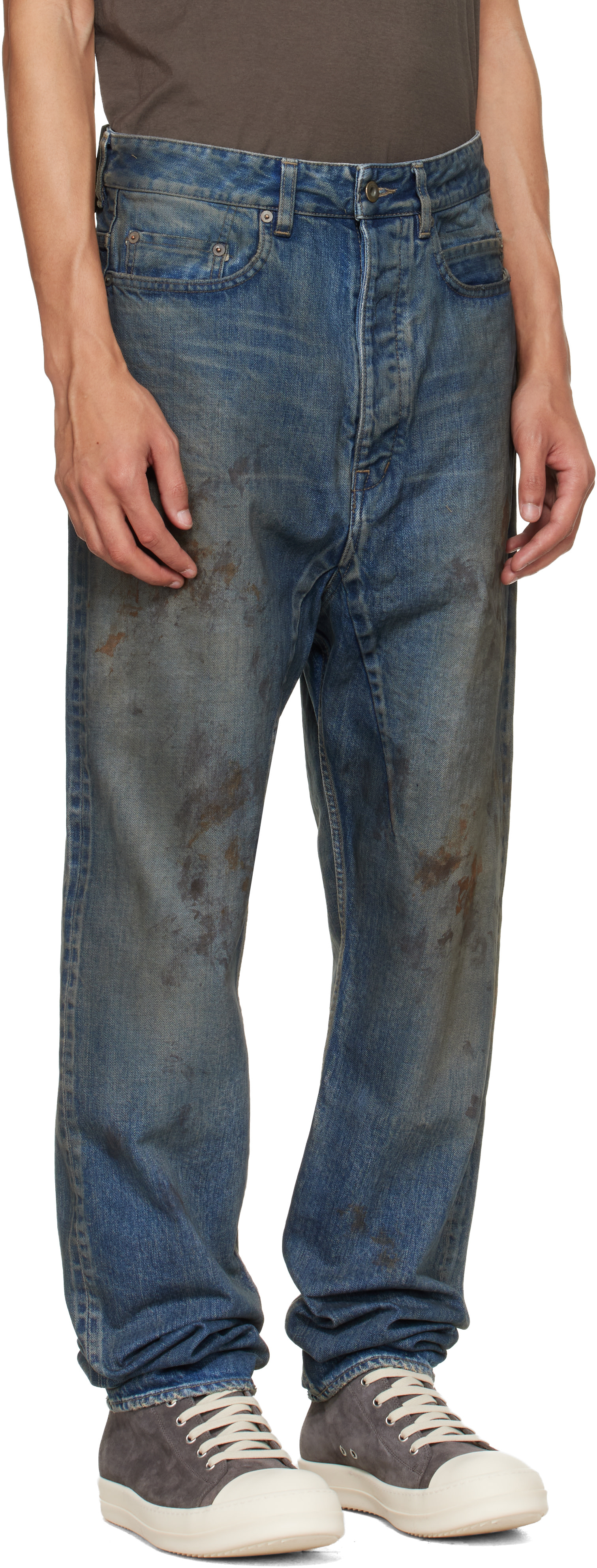 Rick Owens DRKSHDW: Blue Temple Collapse Long Jeans | SSENSE