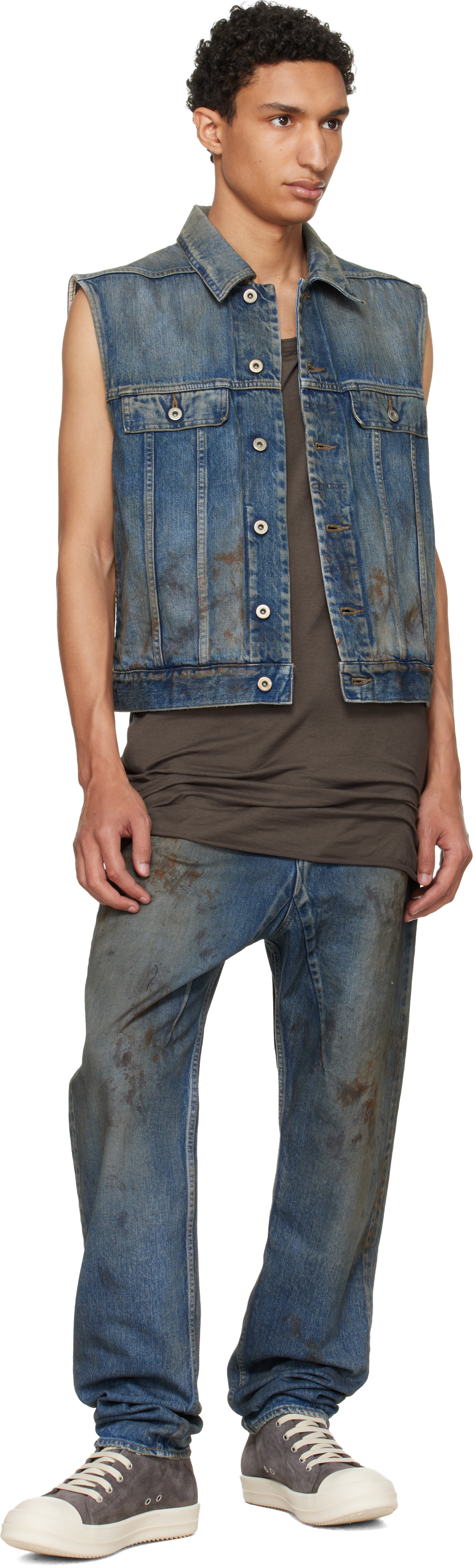 Rick Owens DRKSHDW: Blue Temple Collapse Long Jeans | SSENSE Canada