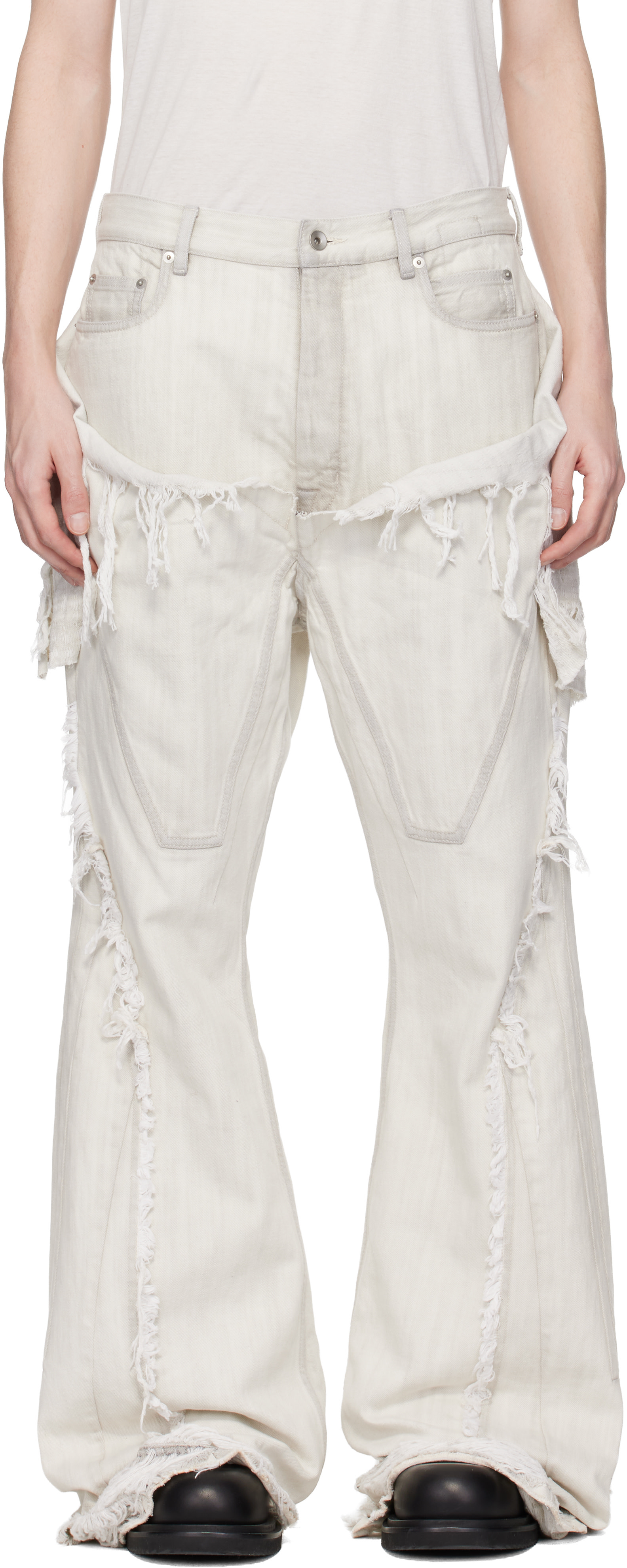 Rick Owens DRKSHDW: Off-White Temple Slivered Bootcut Jeans | SSENSE