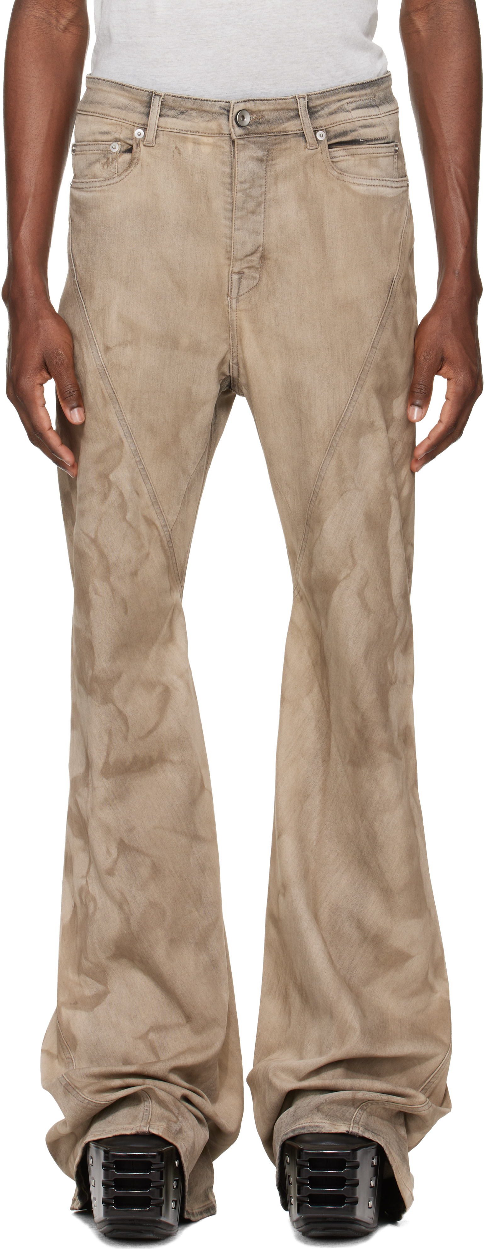 パンツ rickowens drkshdw bias bootcut greige Rick Owens DRKSHDW: グレー Temple Bias Bootcut ジーンズ | SSENSE 日本