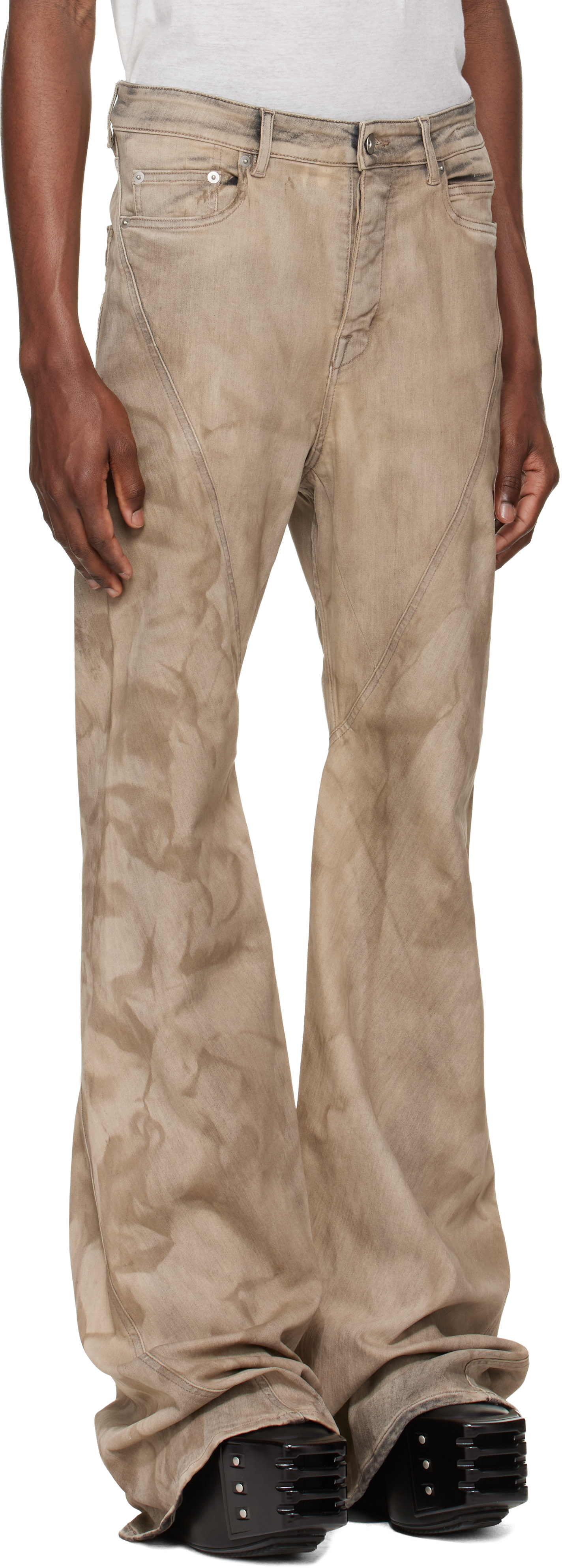 Rick Owens DRKSHDW: Gray Temple Bias Bootcut Jeans | SSENSE