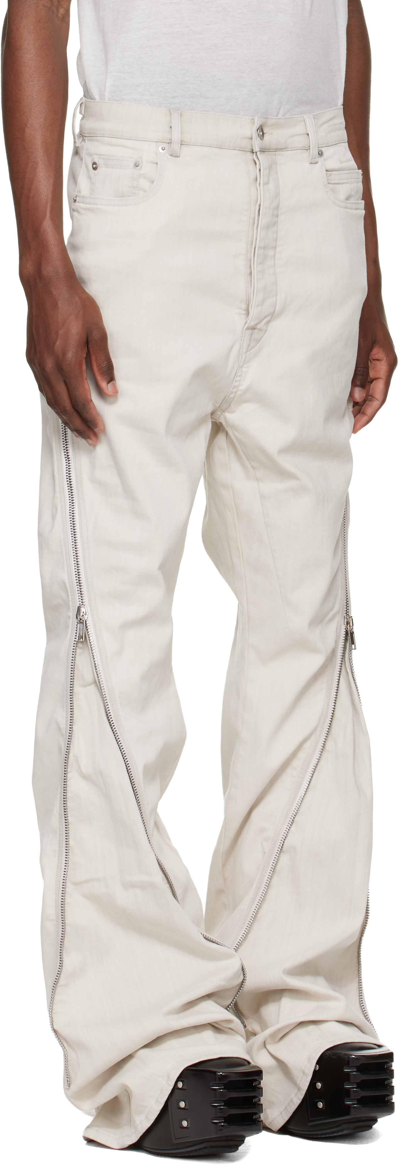 Rick Owens DRKSHDW: オフホワイト Temple Bolan Banana ジーンズ 