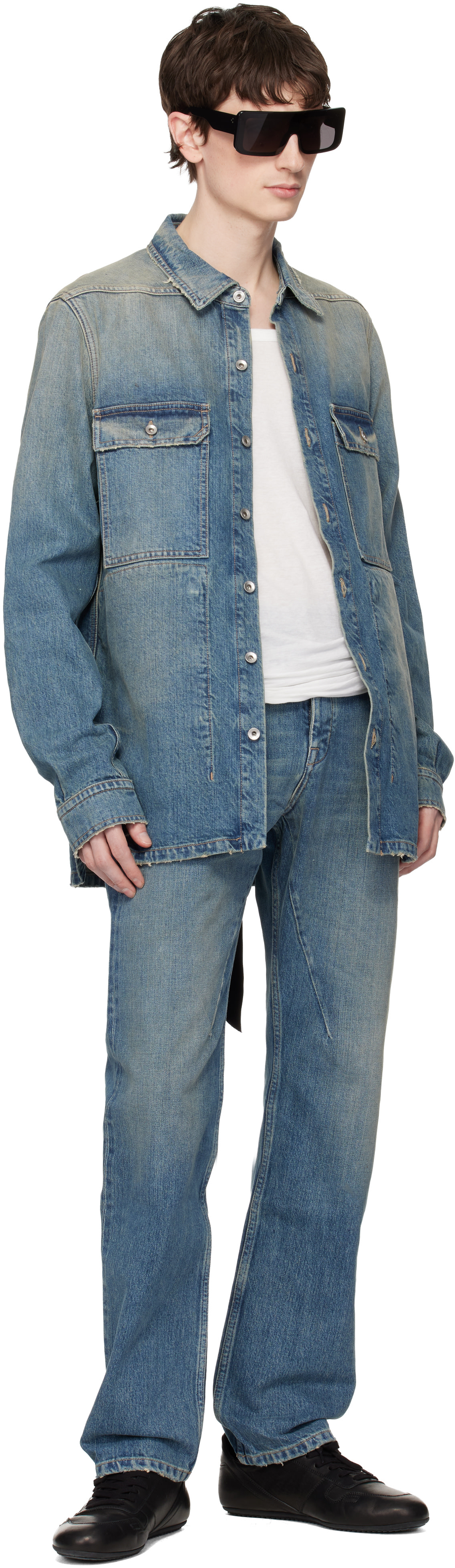 Rick Owens DRKSHDW: Blue Temple Fog Cut Jeans | SSENSE