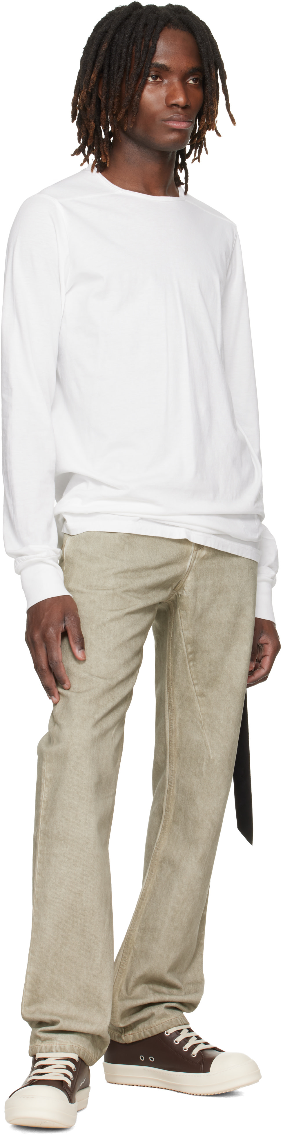 Rick Owens DRKSHDW: Beige Temple Fog Cut Jeans | SSENSE