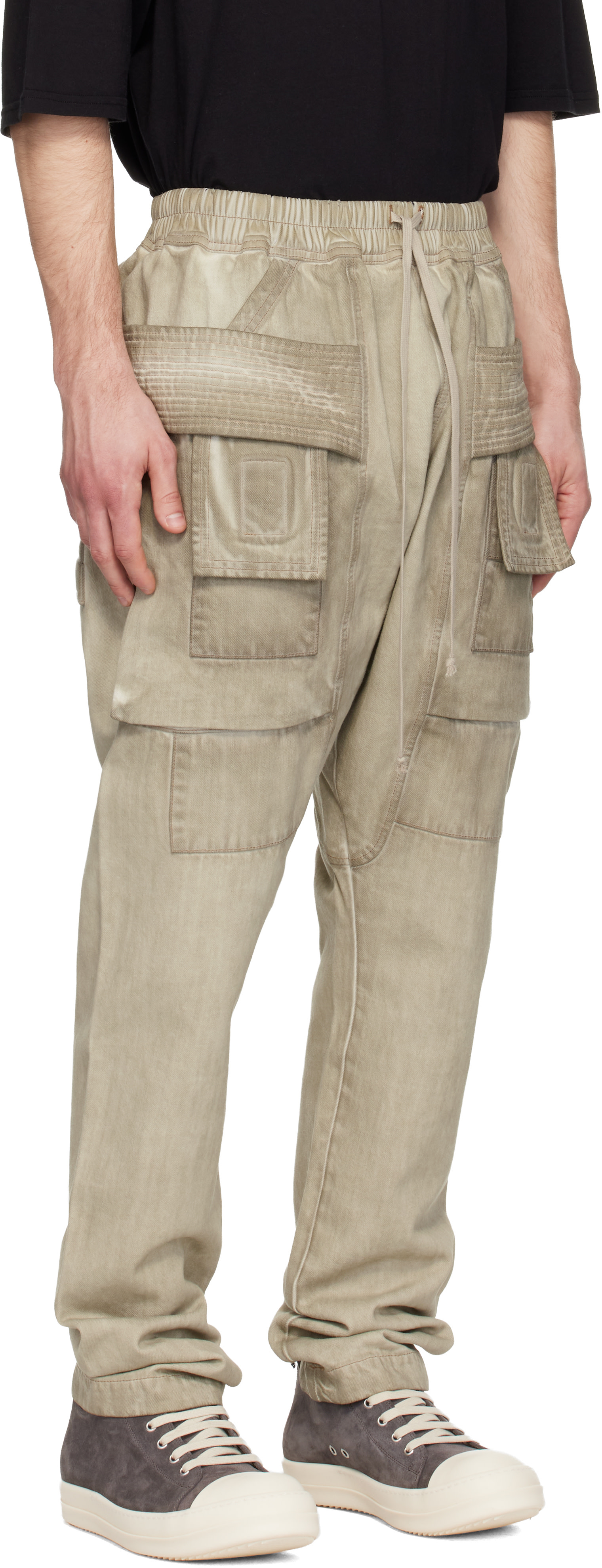Rick Owens DRKSHDW: Beige Temple Creatch Denim Cargo Pants | SSENSE