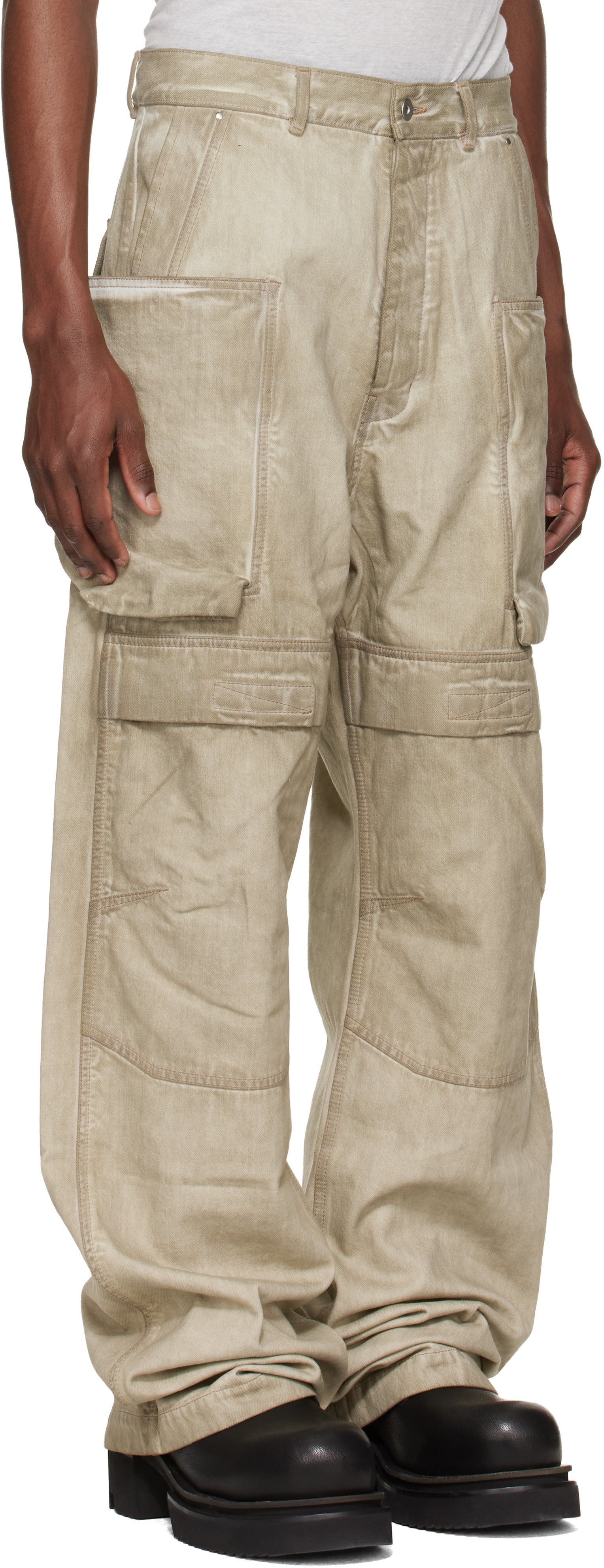 Rick Owens DRKSHDW: Beige Temple Stefan Denim Cargo Pants | SSENSE