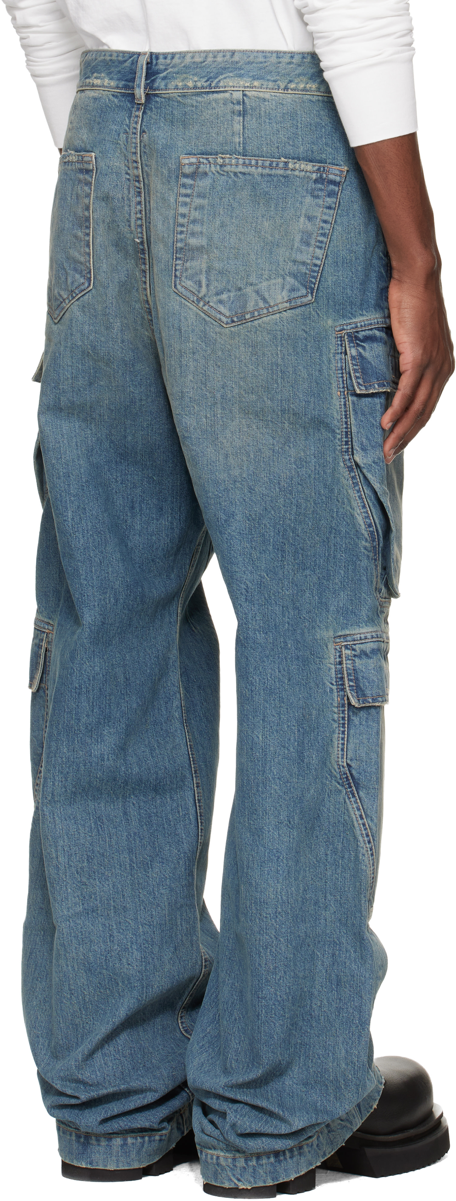 Rick Owens DRKSHDW: ブルー Temple Double デニム カーゴパンツ